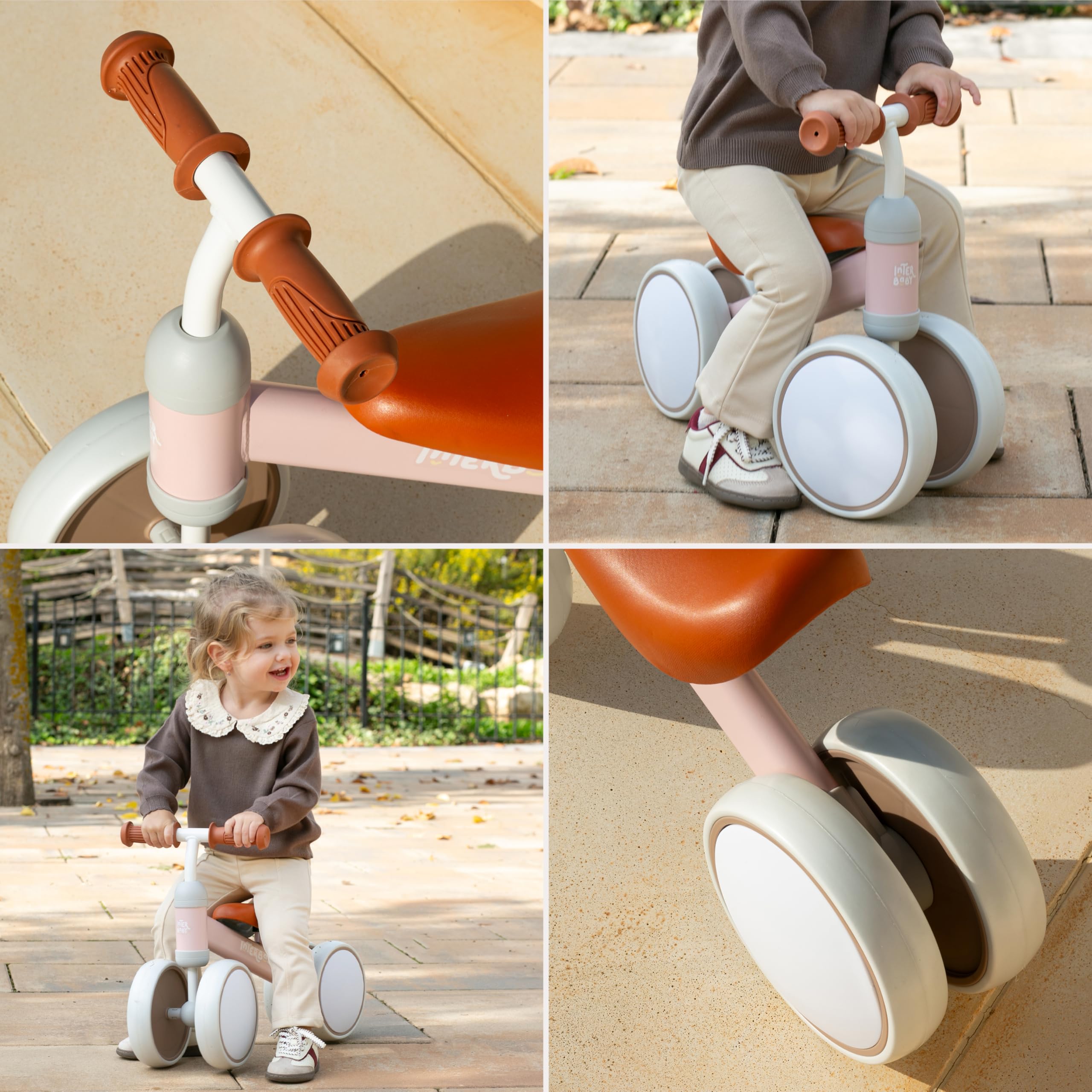 Interbaby Bicicleta sin Pedales Bebé 1 a 3 Años - Bicicleta de Equilibrio para Niños 12-36 Meses, Correpasillos Bebé Seguro 4 Ruedas, Primera Bici Niño 1-2 Años, Regalo Bebé 1 Año (Rosa)
