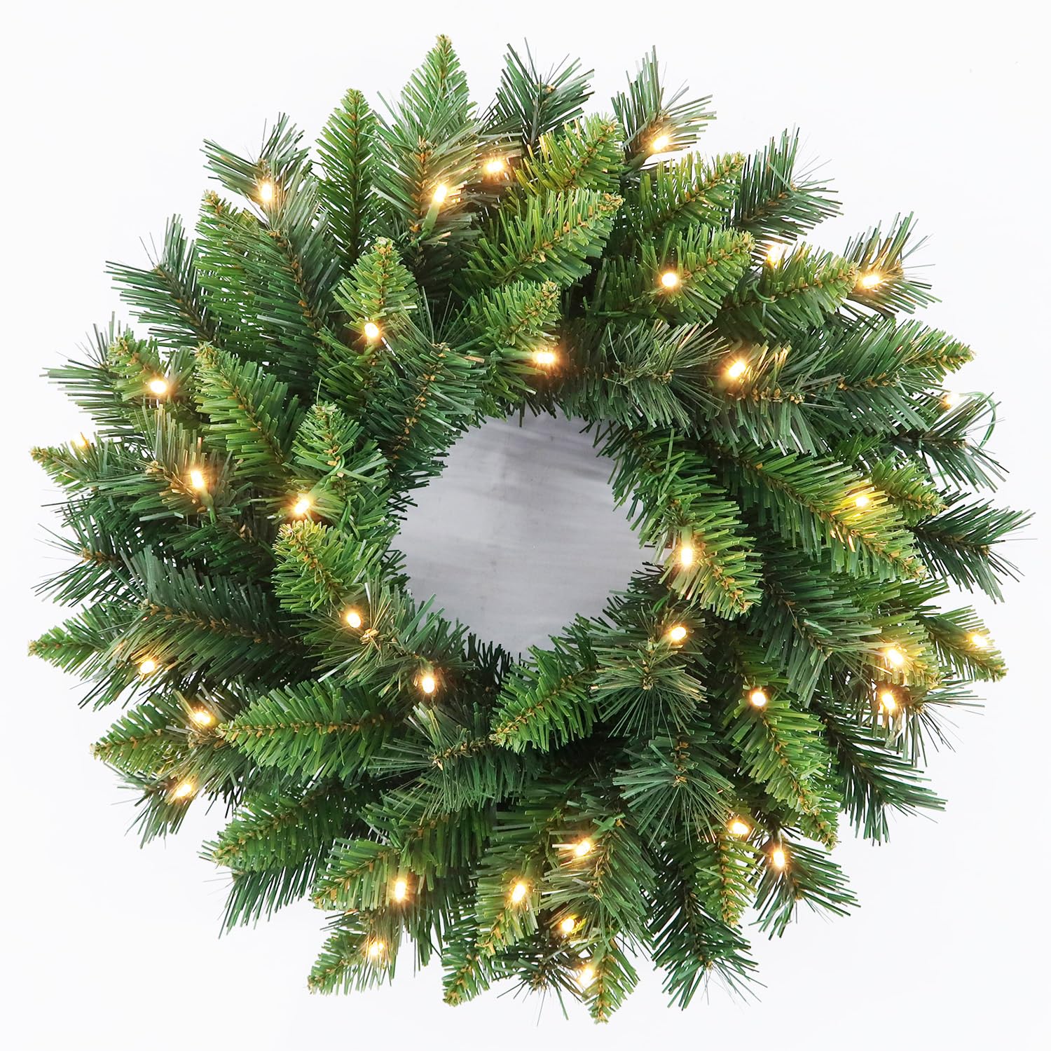 Pre-Lit Artificial Christmas Wreath 20 Inches Battery Operated Timer Lighted Christmas Wreath, Artificial Wreath Christmas Decoration Home Indoor Outdoor (Green Pure)