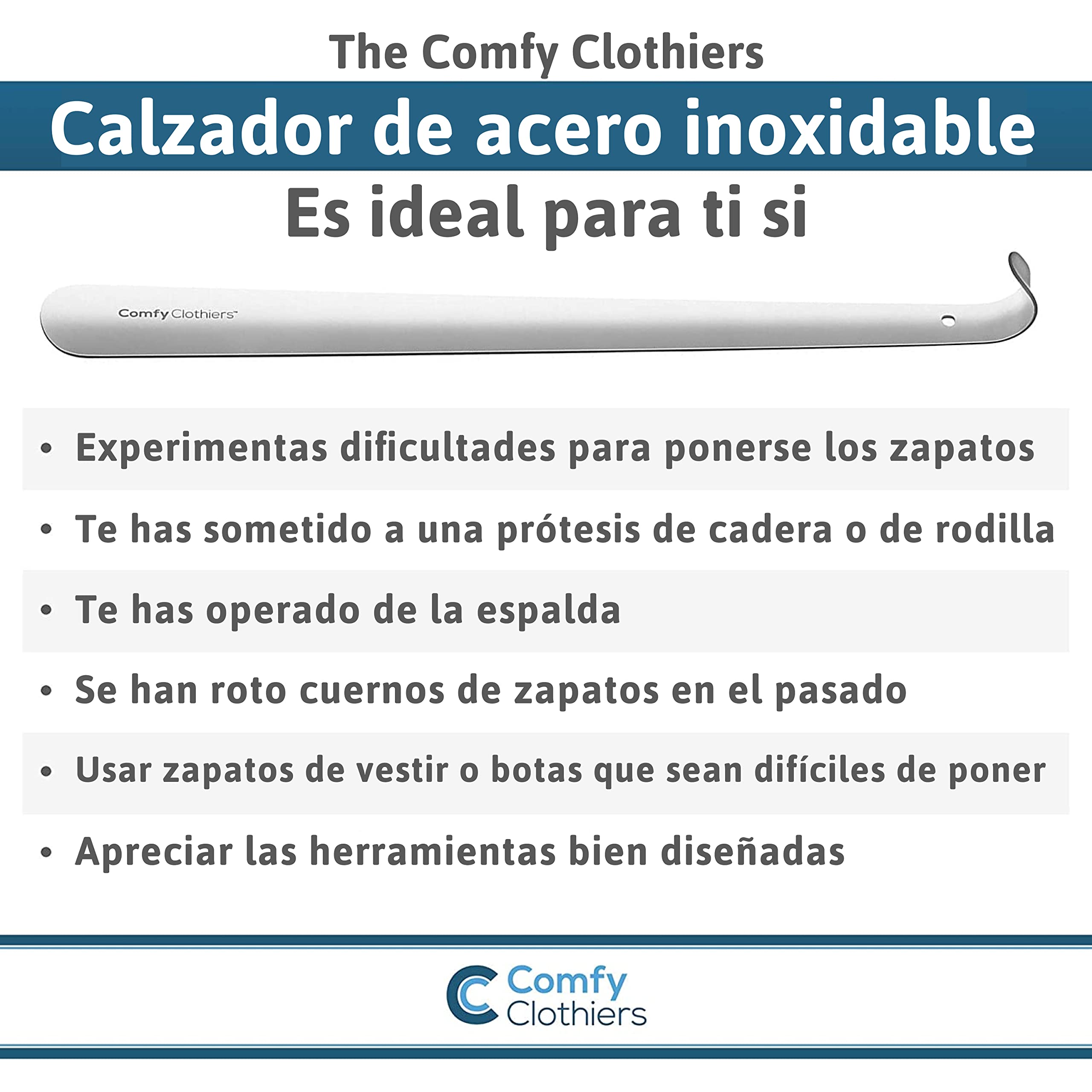 Comfy Clothiers Calzador de metal extralargo - Calzador de acero inoxidable resistente de 23 pulgadas