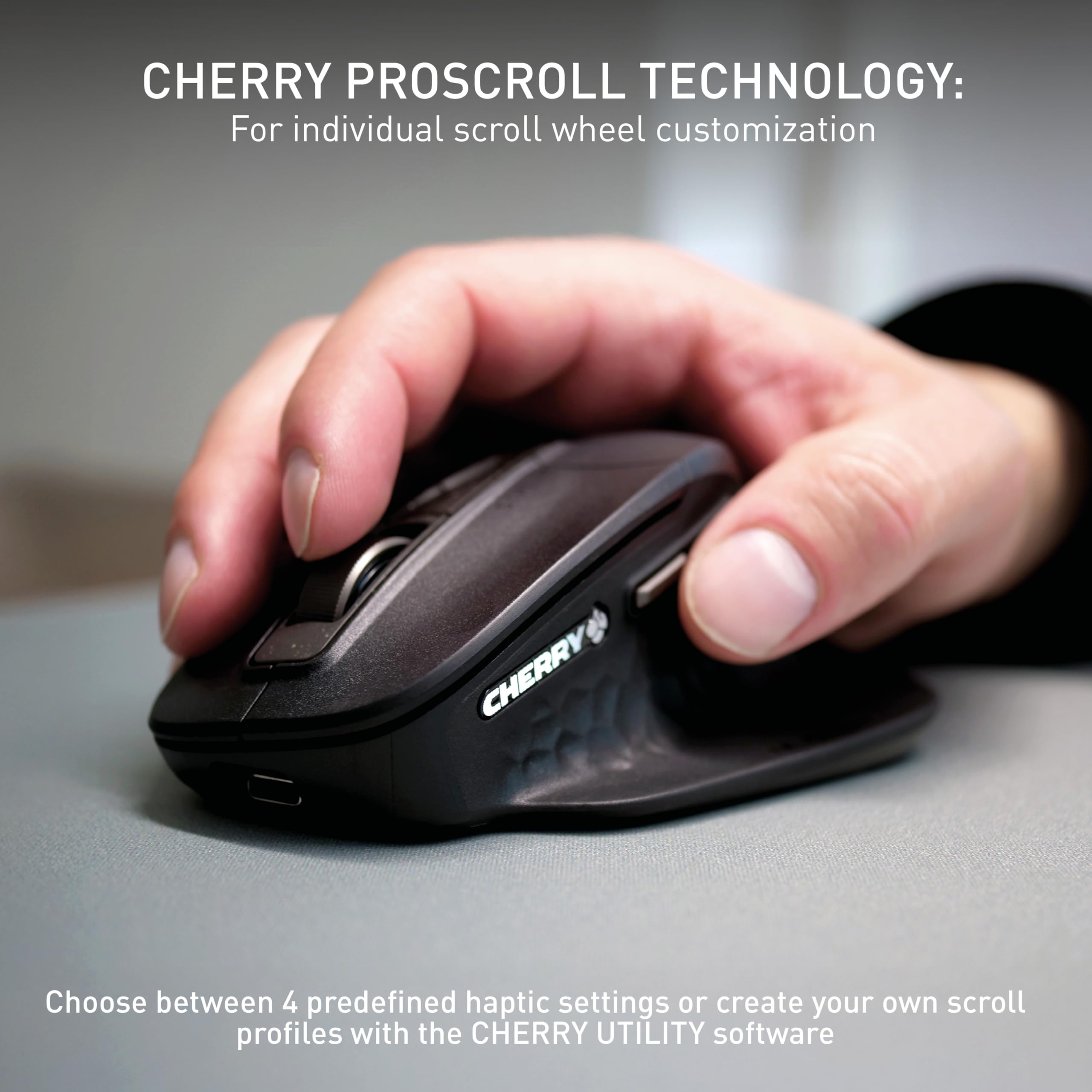 CHERRY STREAM DESKTOP ULTIMATE, Bezprzewodowy Zestaw Klawiatura-Mysz Do Wielu Urządzeń, Układ US (QWERTY), Z Ergonomiczną Myszą, Akumulatorowy, Czarny