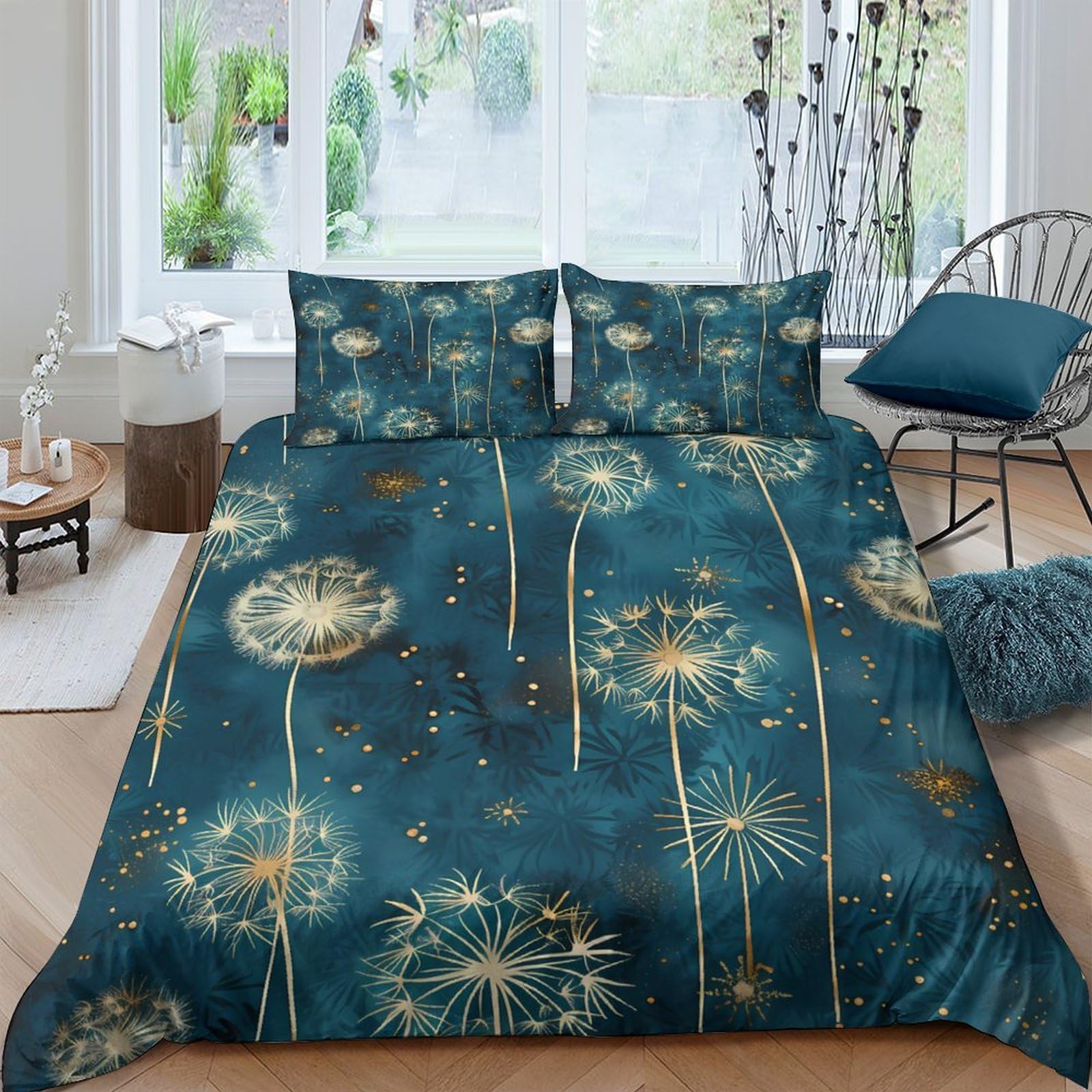 Ctjqhvkz Style-6 3D Printed Dandelion Meadow Fitted Sheet Microfiber Deep Blue Gold Firework Mattress Cover For Bedroom Guestroom Decor Single（135X200cm）