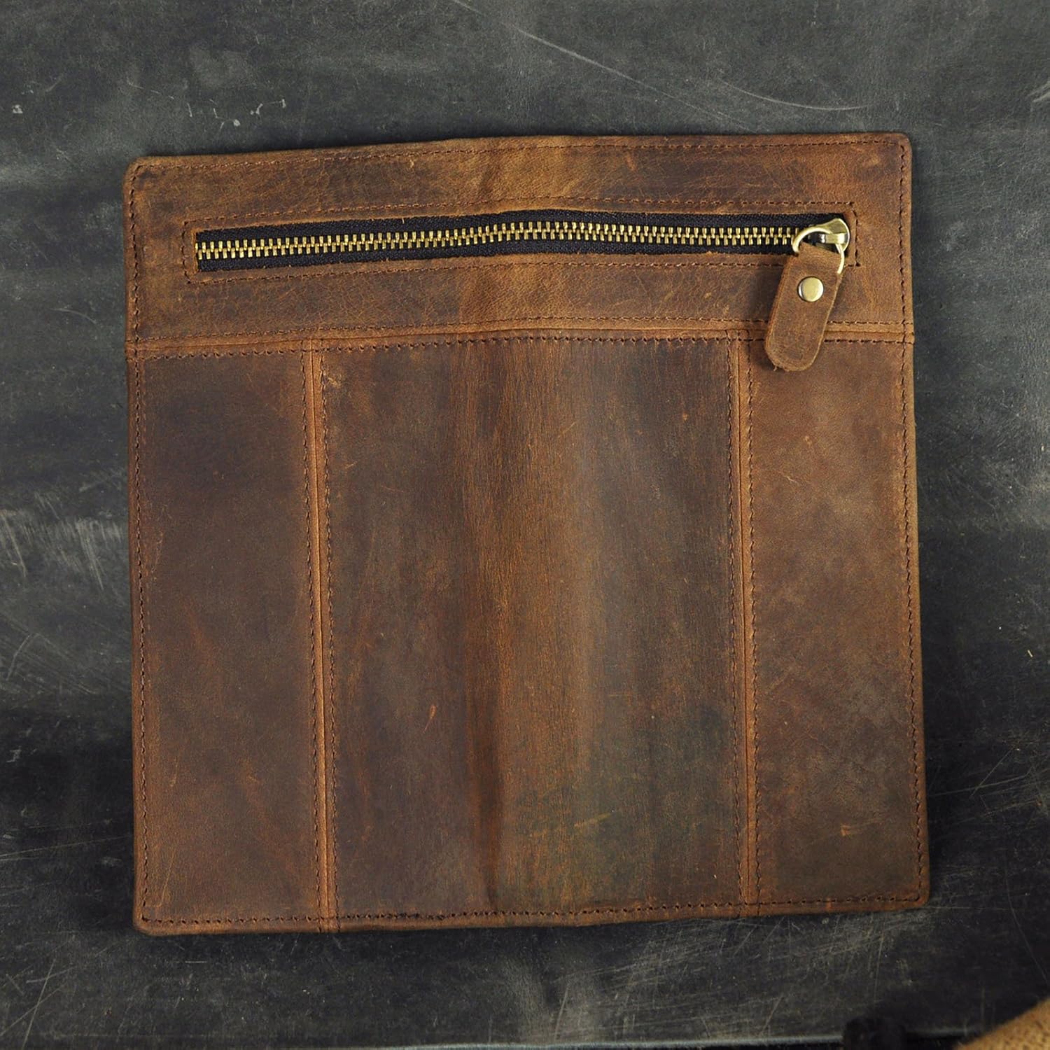 Le'aokuu Mens Genuine Leather Bifold Wallet Organizer Checkbook Card Case (M W1037 Dark Brown)