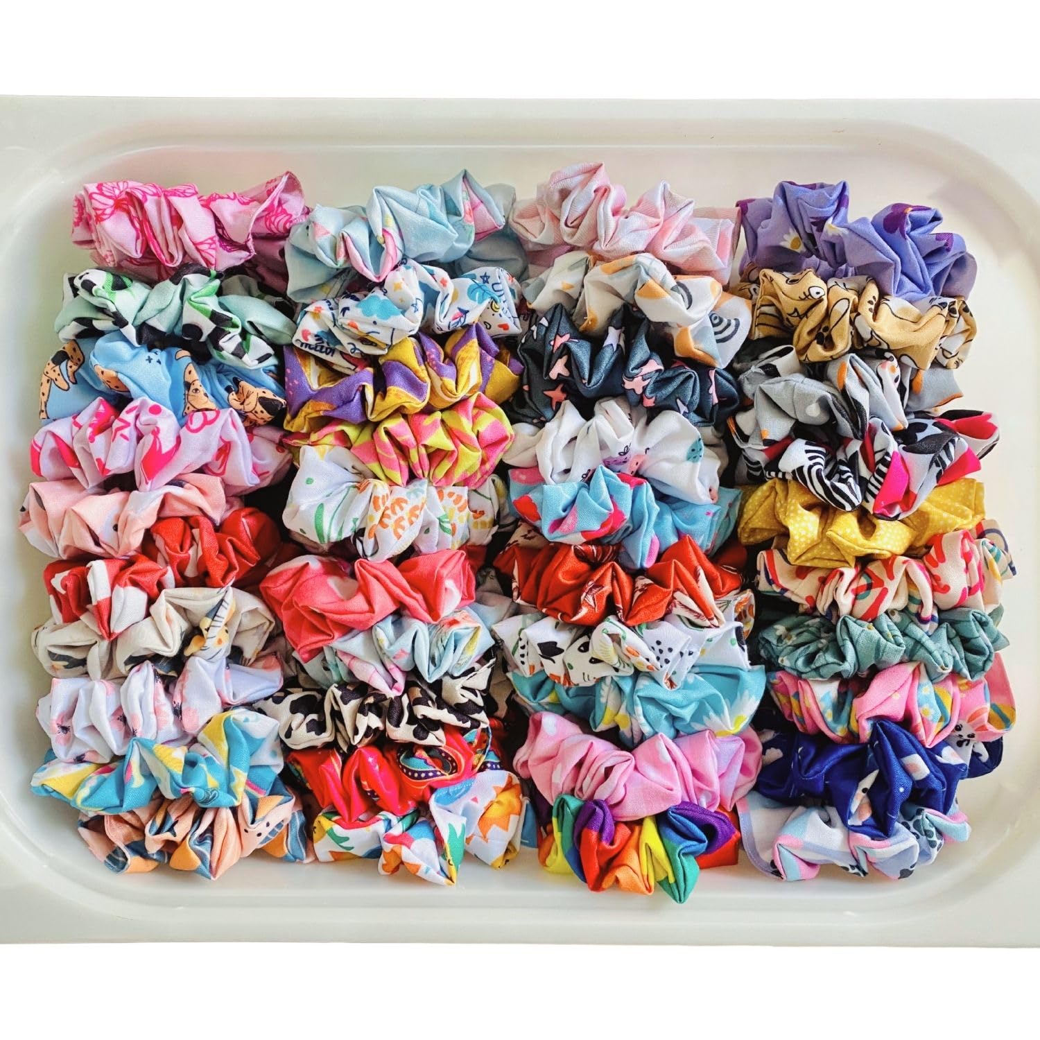 Pack of 6 Multicolor Scrunchies | Soft, Stretchy Hair Ties for All Hair Types (Combo 1 – Small size (any 6))