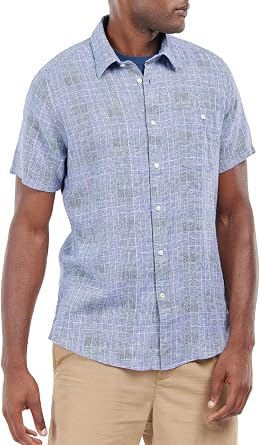 Barbour Mens Drydock Tailored Fit Linen Blend Shirt Small Blue