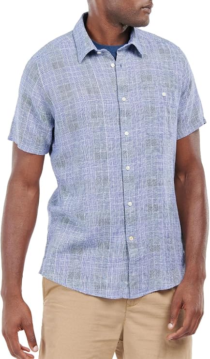 Barbour Mens Drydock Tailored Fit Linen Blend Shirt Small Blue