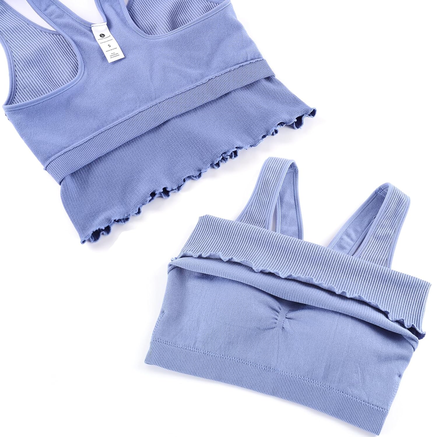 Women's 1/2 Pack Ribbed Workout Tank Tops with Built in Bra Racerback Seamless Crop Camisole Sport Tanks - Image 5