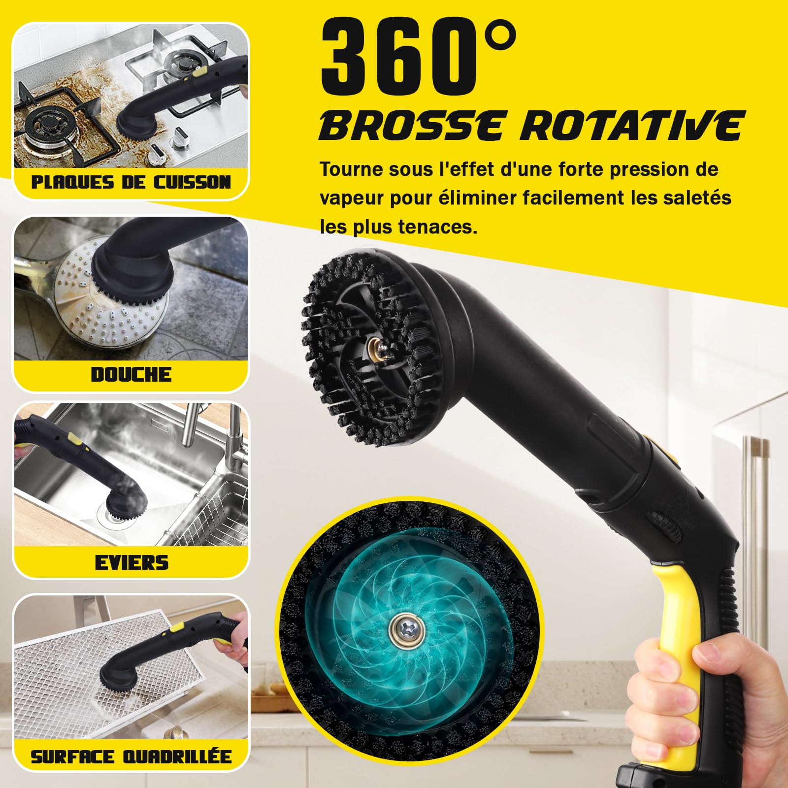 TVD Nettoyeur vapeur, balai vapeur pour nettoyage du sol, balai vapeur avec 26 accessoires, cordon d'alimentation de 5 m pour nettoyeur vapeur au sol, four, tapis, canapé
