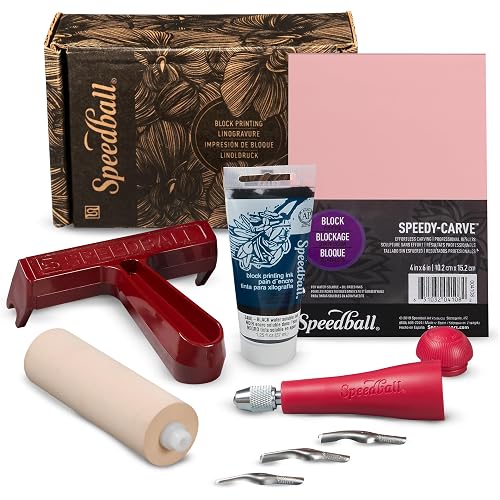 Speedball 3471 Super Value Block Printing Starter Kit – Includes Ink, Brayer, Lino Handle and Cutters, Speedy-Carve