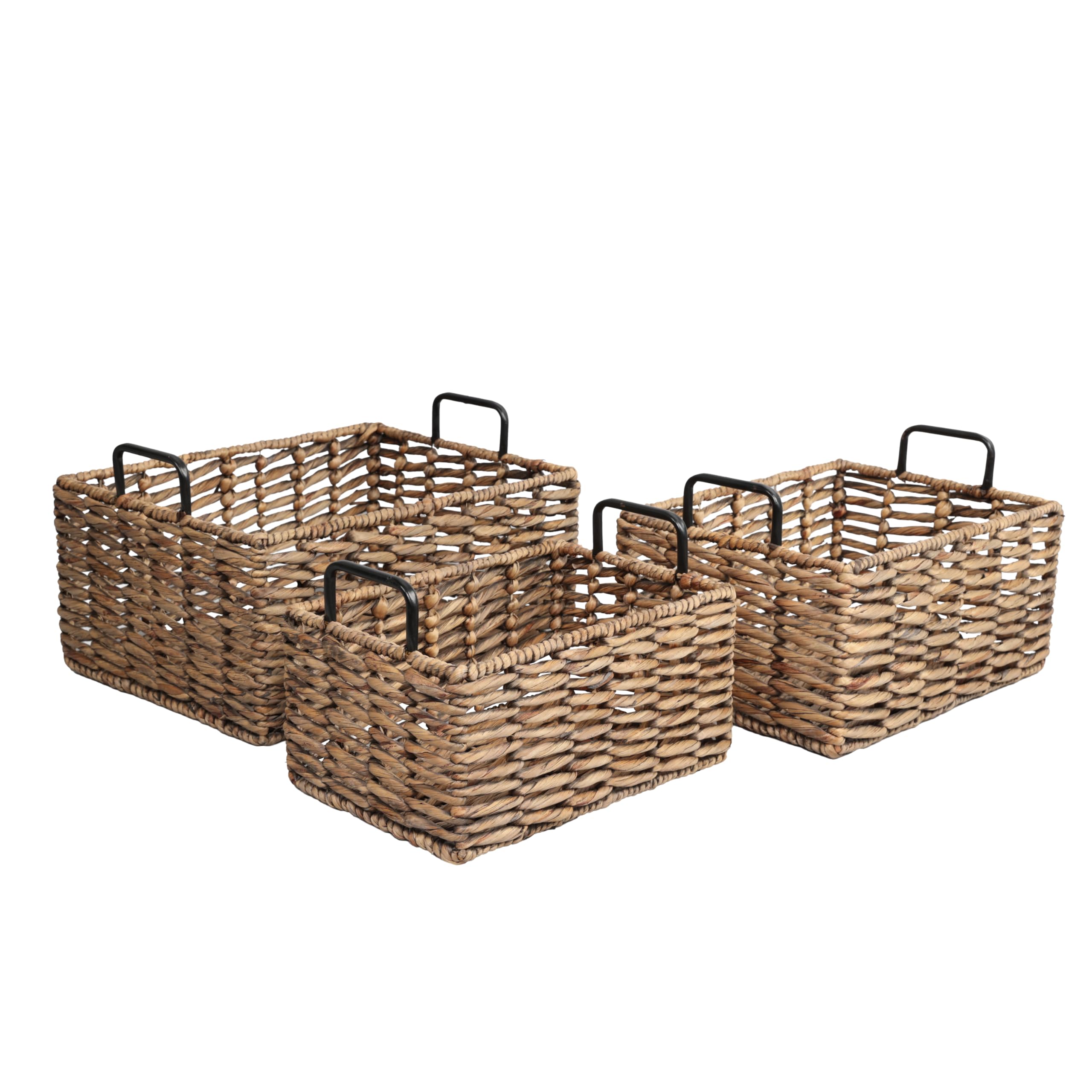 Lot de 3 paniers de rangement gigognes en jacinthe d'eau tressée main