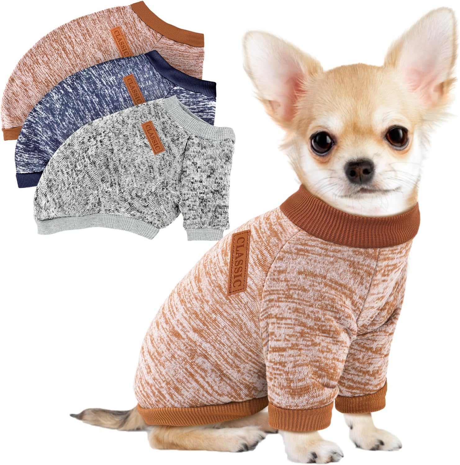3 Pack Dog Sweaters for Small Dogs Girl Boy Winter Fleece Clothes Warm Soft Dog Sweatshirt Outfit for Dogs Cats Pet Apparel