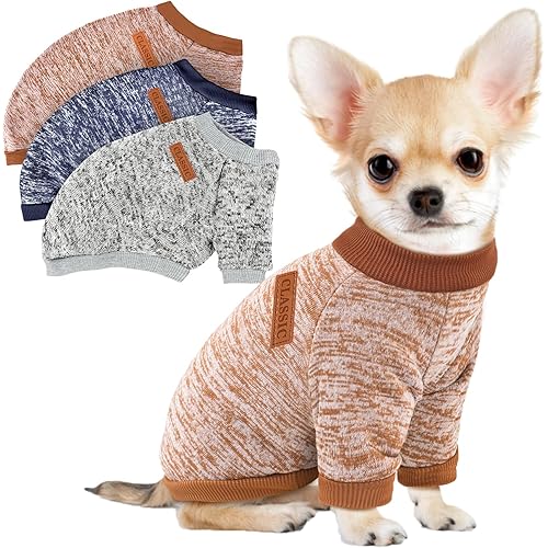 3 Pack Dog Sweaters for Small Dogs Girl Boy Winter Fleece Clothes Warm Soft Dog Sweatshirt Outfit for Dogs Cats Pet Apparel