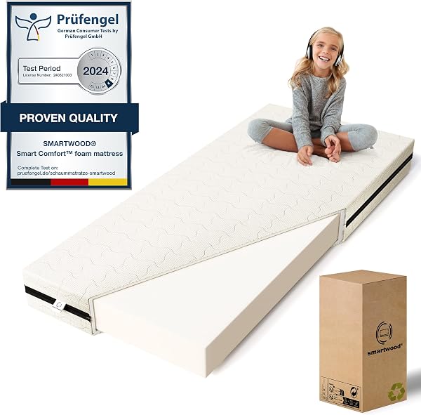 smartwood Materac 90×200 12 cm, H2, Piankowy, SmartComfort | Materac dziecięcy, Oeko-TEX, oddychający, antyalergiczny, z