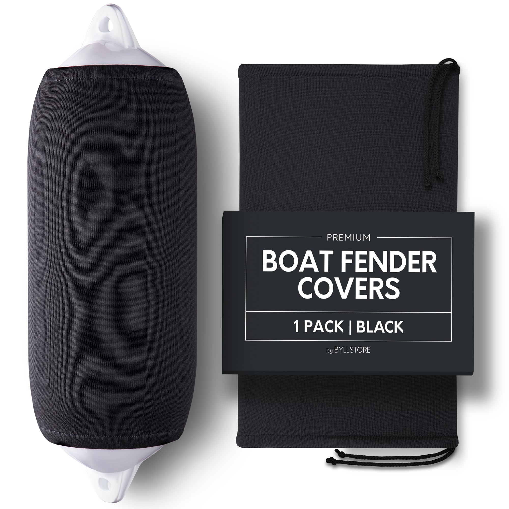 Byllstore Boat Fender Covers | 6″ x 18″, 8″ x 22″, 9″ x 26″, 10″ x 26″ & 12″ x 34″ | Black & Navy Blue | 1, 2 & 4-Pack | Polyester (1-Pack, Black, 6″ x 18″) — image 1