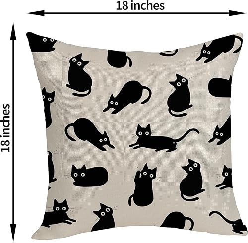 Miniatura 2 de Fundas de almohada de Halloween de 18 x 18 pulgadas, paquete de 2 bonitas fundas de almohada de gato negro, decoraciones de Halloween, fundas de