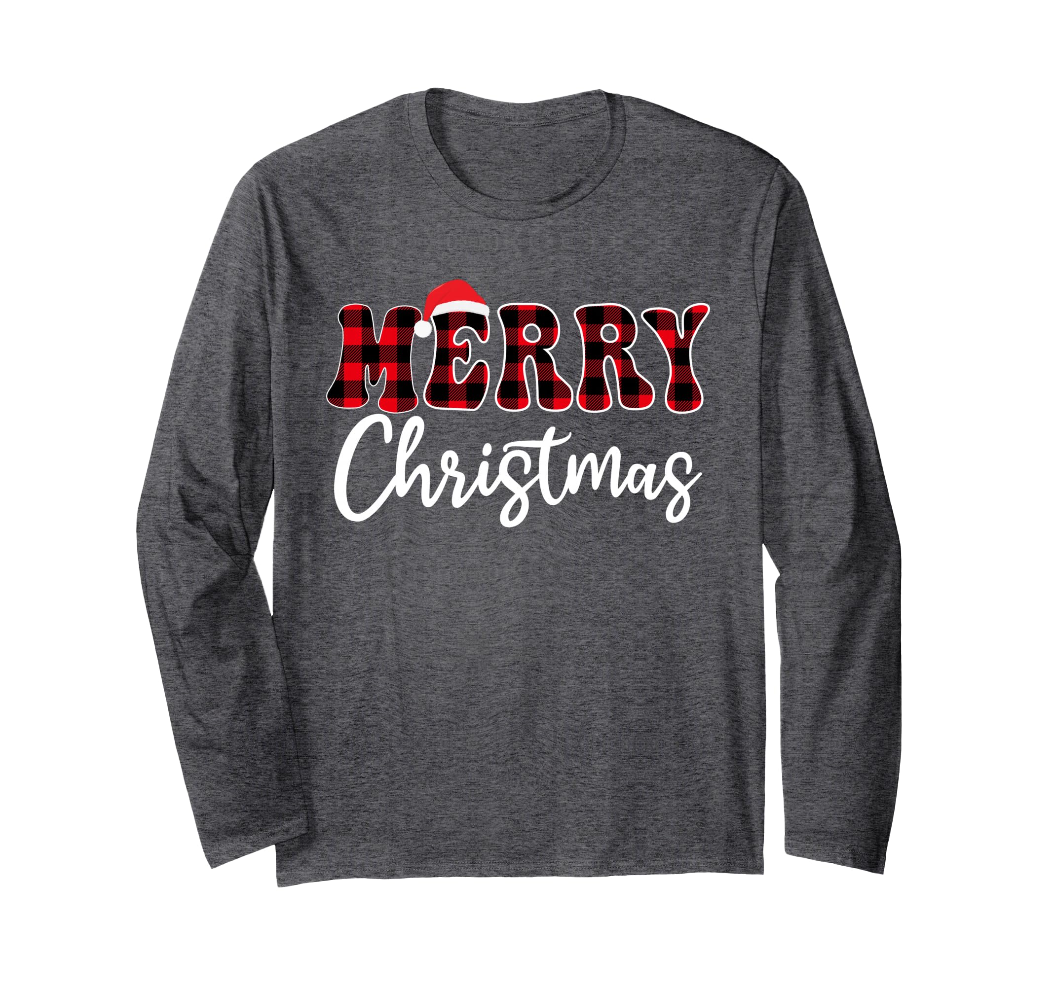 Merry Christmas with Black and Red Plaid Family Men Women Long Sleeve T-Shirt
