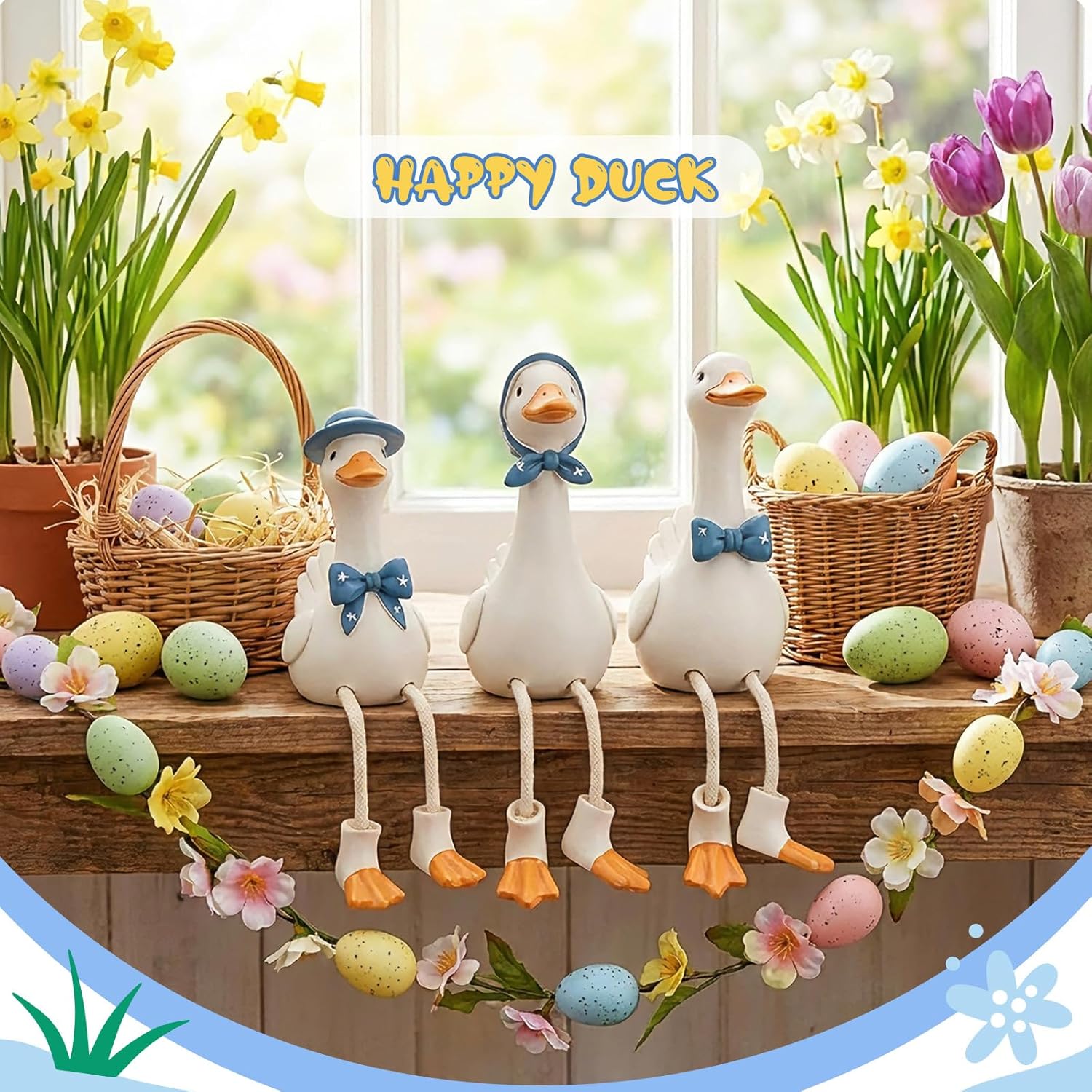 Yookeer 3 Pcs Shelf Sitters with Dangling Legs, 7 Inch Little Resin Goose Family Figurines, Decorative Geese for Home Decor Office Desk Table Decor, Gift for Mothers, Teachers, Friends