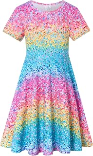 RAISEVERN Little Girls Dress Short Sleeve Summer Sundress for 2-9Y Dresses | Funny Round Neck A Line Sundress For Daily,Party,School,Birthday and Vacation