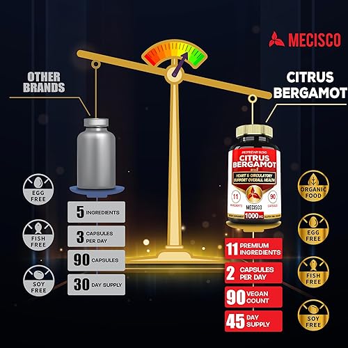 Miniatura 12 de Suplemento de bergamota cítrica 11 en 1 de 1000 mg con hoja de olivo, baya de espino, guggul, ajo y más, apoya la inmunidad, el sistema circulatorio