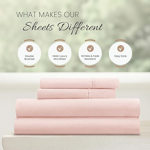 Miniatura 4 de Linen Market Juego de sábanas King de 4 piezas (corazones rosados). Duerme mejor que nunca con estas sábanas ultrasuaves y refrescantes para tu cama