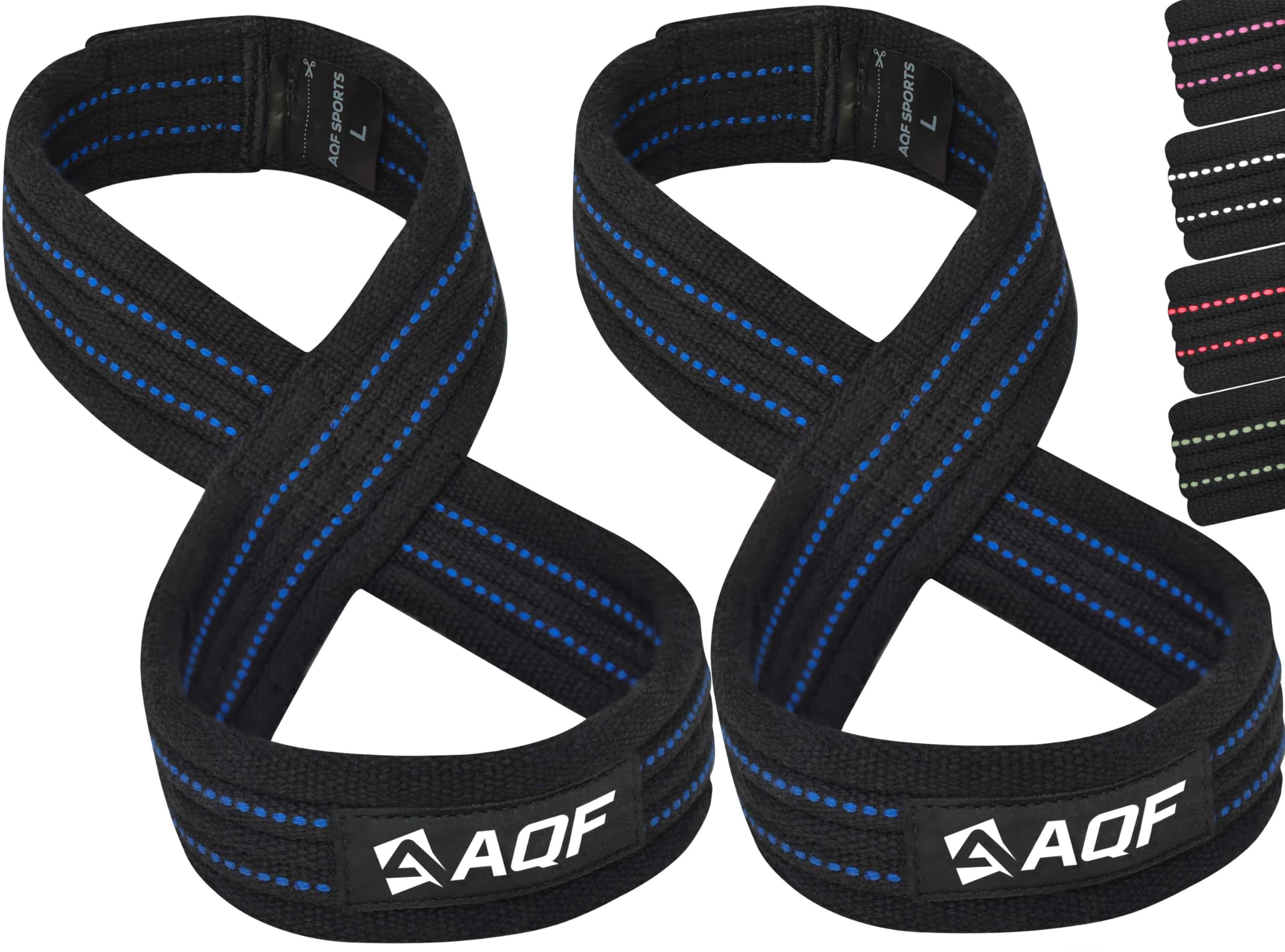 AQF Figure 8 Lifting Straps, Anti Slip Gym Wrist Supports for gym, Powerlifting, Weightlifting, Deadlifting, Heavy Duty Gym Straps, Ideal Lifting Straps for Strength Training (Black & Blue, S)