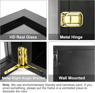 FramePro Rock Display Case, Crystal Collection Box with Shelves, Onyx Opal Crystal Stand Displayed in Grids, Doll Show Holder with Real Glass Lid (Black) (Black, 13.5