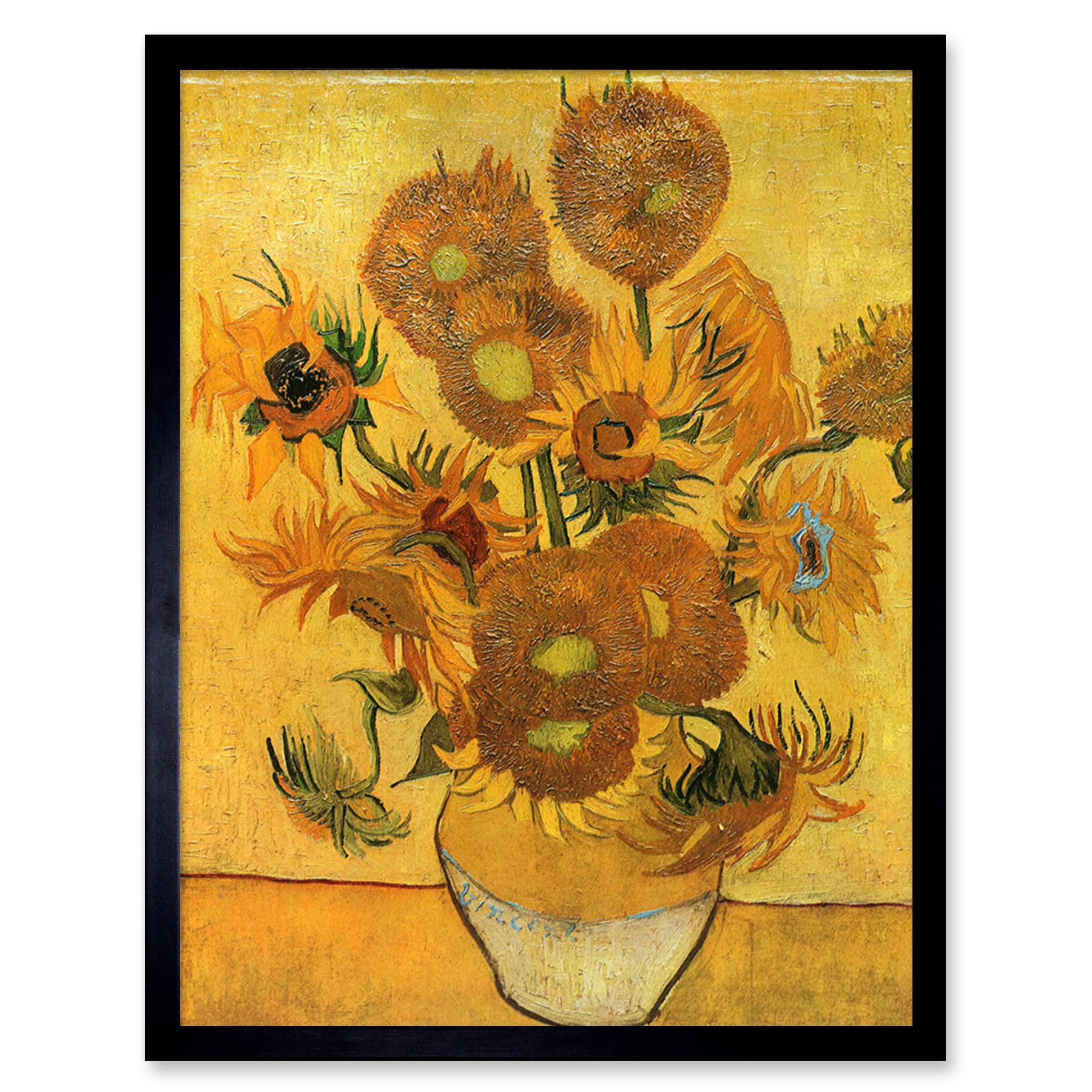 Artery8 Van Gogh Still Life Fifteen Sunflowers Framed Art Print 12x16" Yellow Engineered Wood
