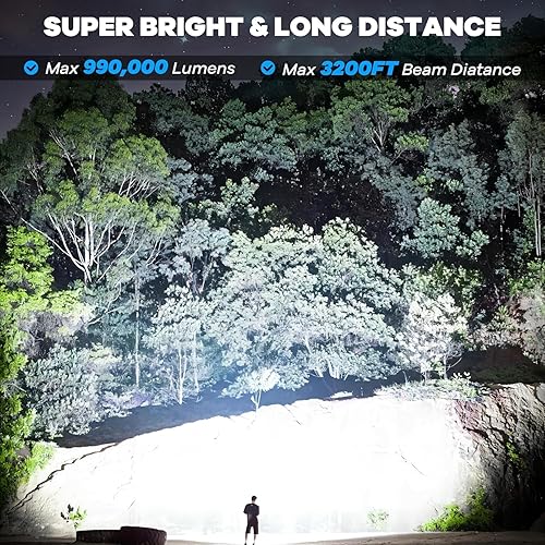 Miniatura 2 de Linternas recargables de alto lúmenes, paquete de 2 unidades, 90,000 lúmenes, linterna súper brillante, luz LED potente, 7 modos con luz de trabajo