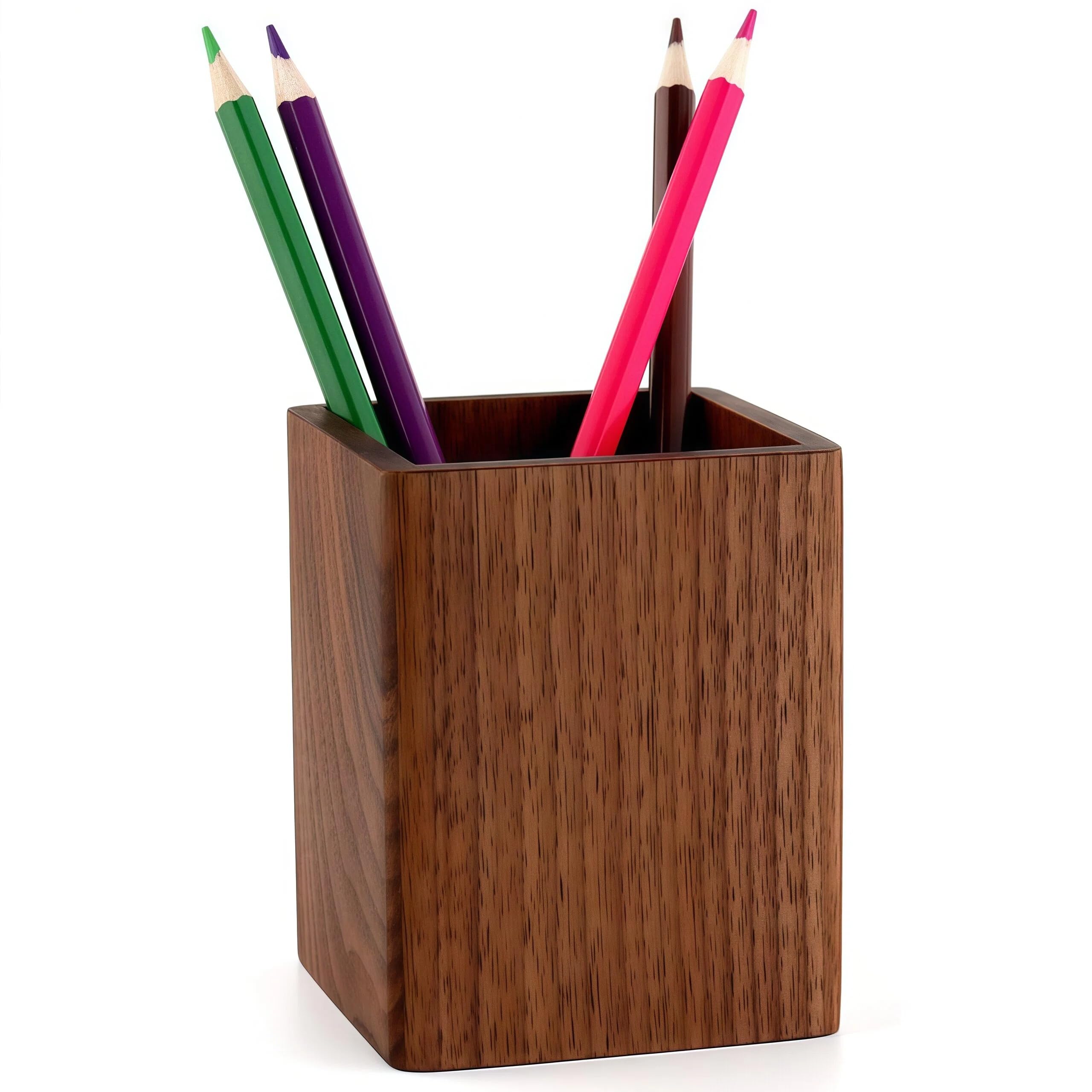Titular de madera natural de escritorio lápiz organizador escritorio oficina lápices soporte simple (nogal negro)