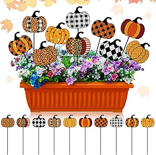 10 Pcs Thanksgiving Pumpkin Metal Garden Stakes Autumn Fall Colorful Pumpkin Yard Signs Thanksgiving Decorative Garden Stakes Harvest Metal Yard Signs for Indoor Outside Porch Lawn Decor