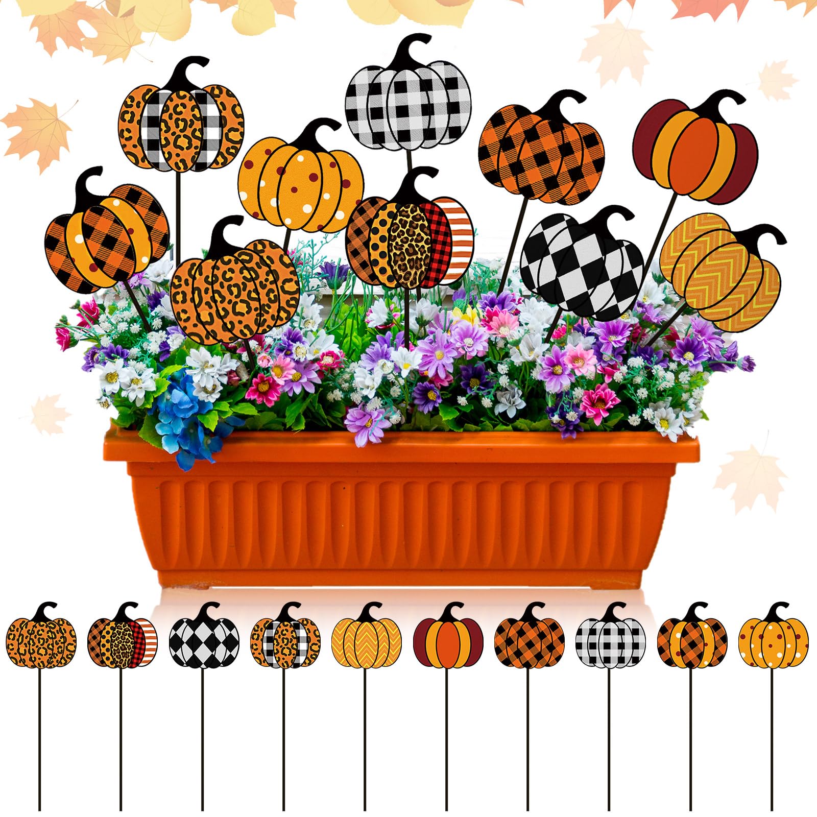 10 Pcs Fall Pumpkin Metal Garden Stakes Autumn Colorful Pumpkin Yard Signs Thanksgiving Decorative Garden Stakes Harvest Metal Yard Signs for Indoor Outside Porch Lawn Decor