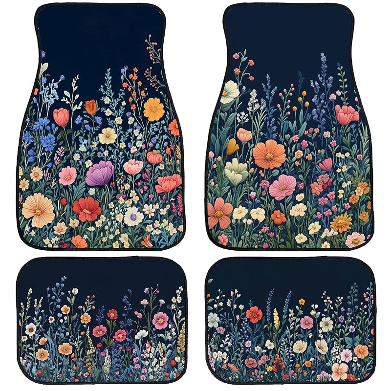 Kit de tapetes automotivos Chenawim Wildflower com estampa floral, base de borracha e 4 peças