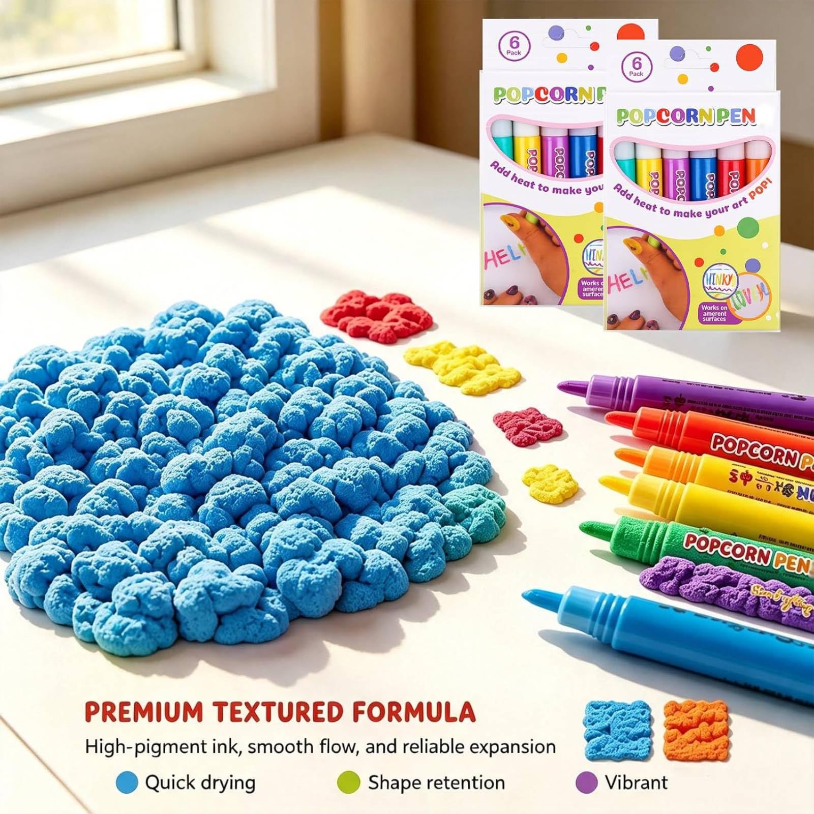 PopcornPen 3D-Zeichenmarker, wärmeaktivierte Blasenentlastung, magische Kunststifte, waschbar, sichere Pufftinte für Kartenherstellung, Scrapbooking, Schule, Basteln, Kunstgeschenk für Kinder und