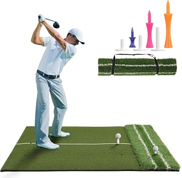 GCCSJ Real Feel Golf Hitting Mat, Large Double Turf, Golf Indoor and Outdoor Practice Mat with Sight Line and Approach Angle Aid, for Swing, Chipping, Putting 5x4ft