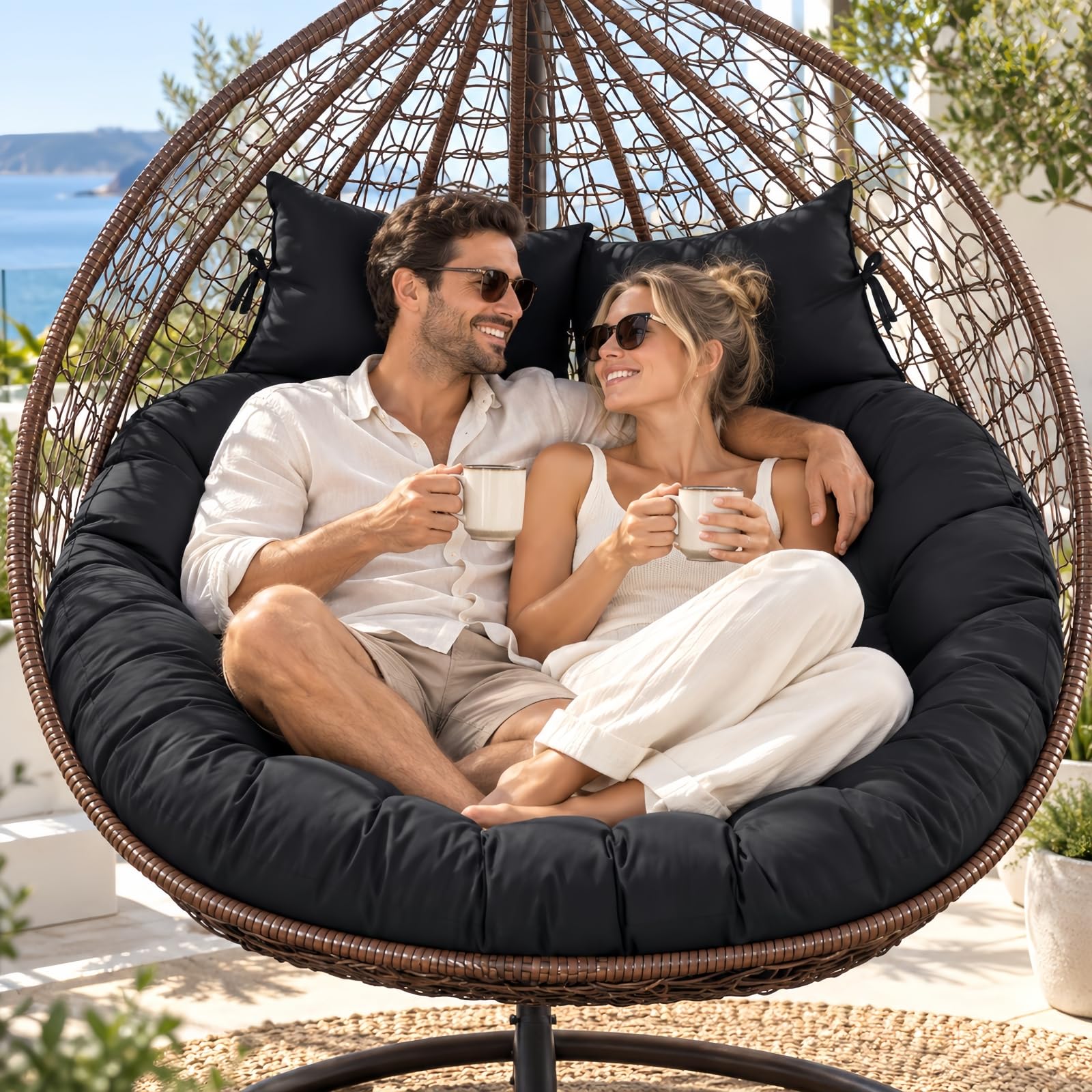 Double Egg Chair Cushion, 55 x 35 Inch, Extra Thick, Waterproof