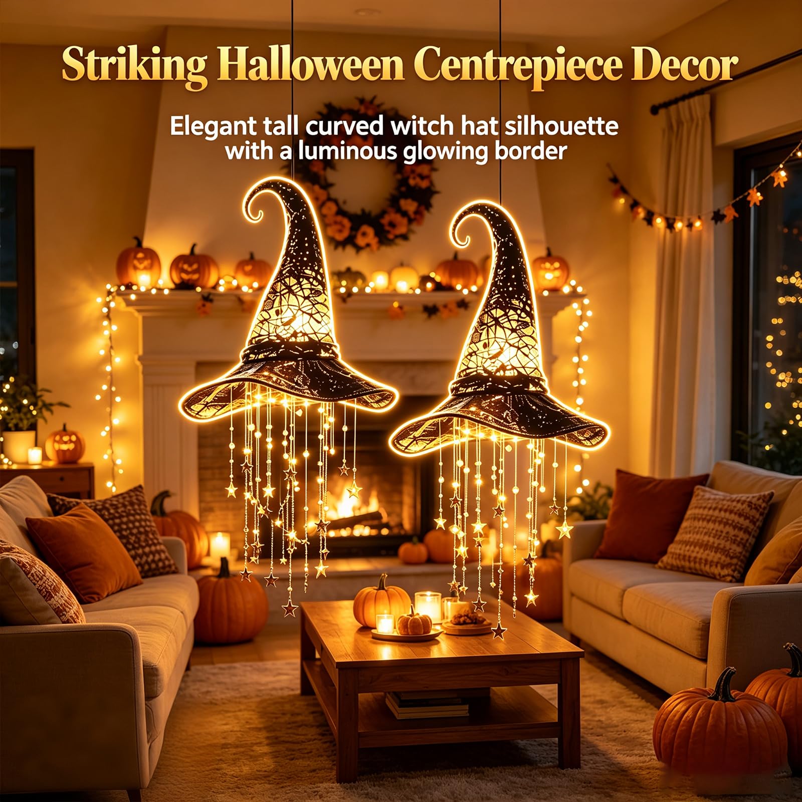Campanellino Cappello Strega Illuminato, Eolico Gotico Halloween (2Pcs)