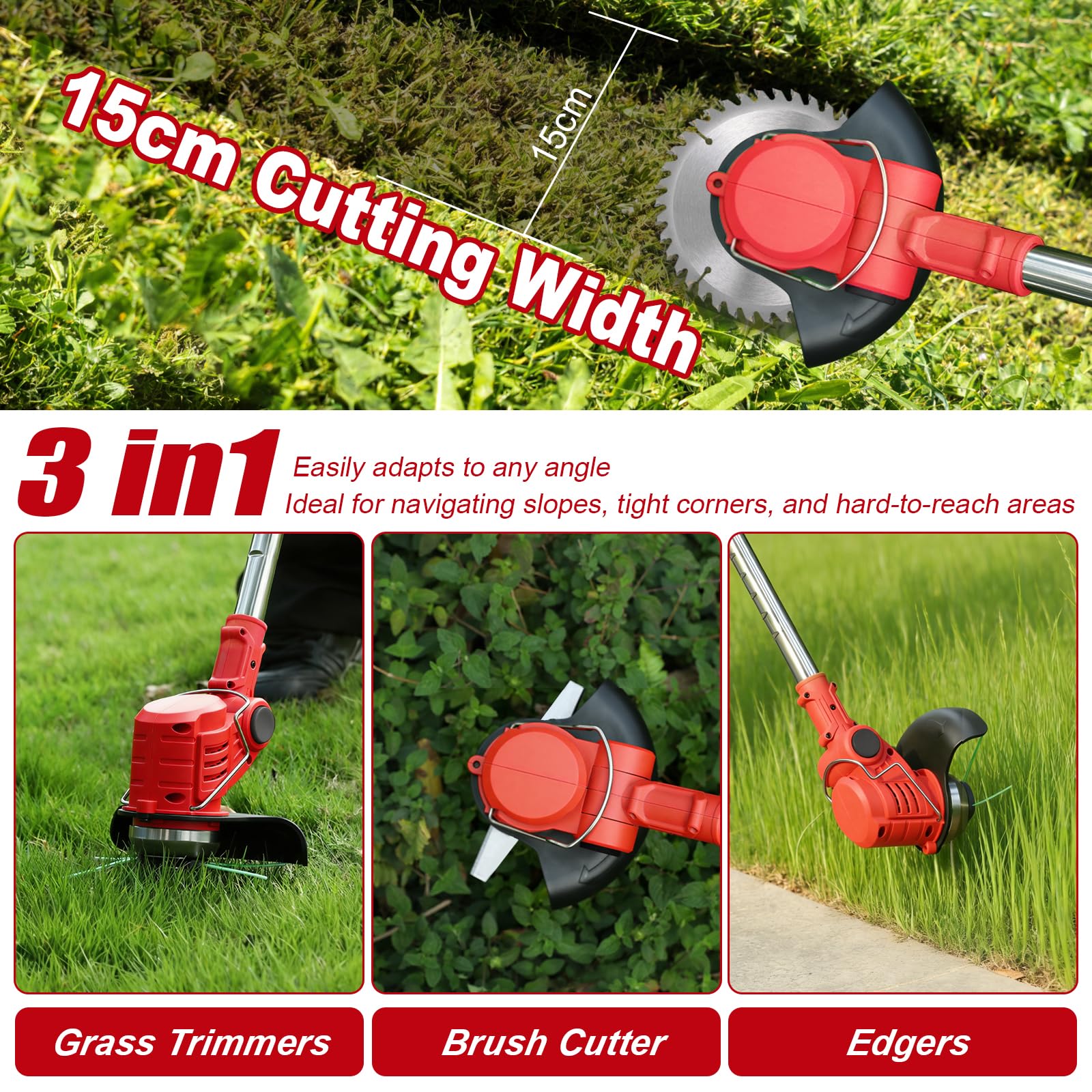 Cordless Strimmer Grass Trimmer with 2*Battery and Charger, Lightweight Strimmer Cordless, Battery Strimmer 21V MAX, Garden Strimmer Adjustable Head and Telescopic shaft for Lawn, Edges, Weeds - 5