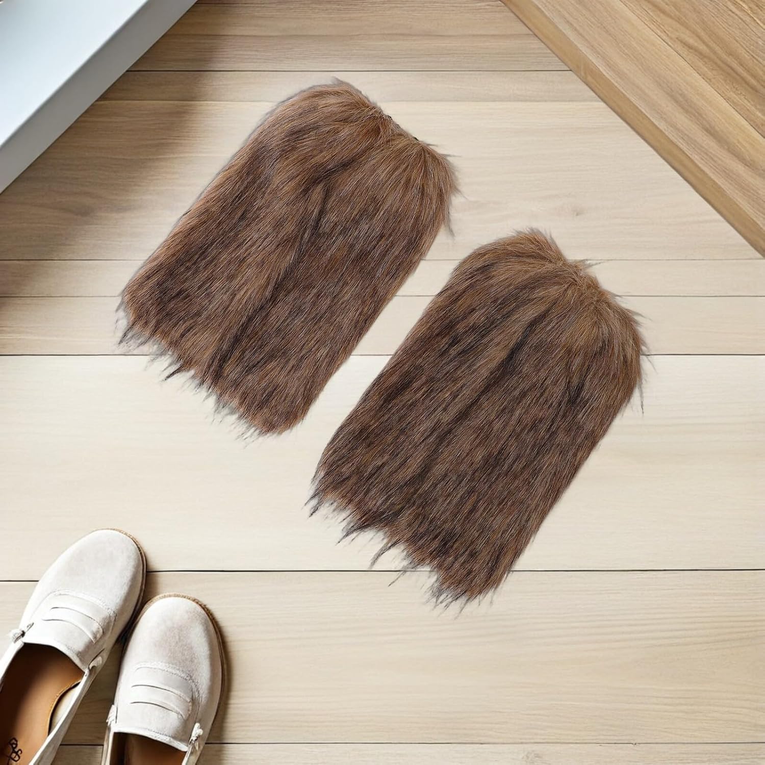 COLLBATH Viking Faux Fur Leg Warmers 30cm Fluffy Boot Covers Winter Costume Fur Accessories for Women Halloween Cosplay Party