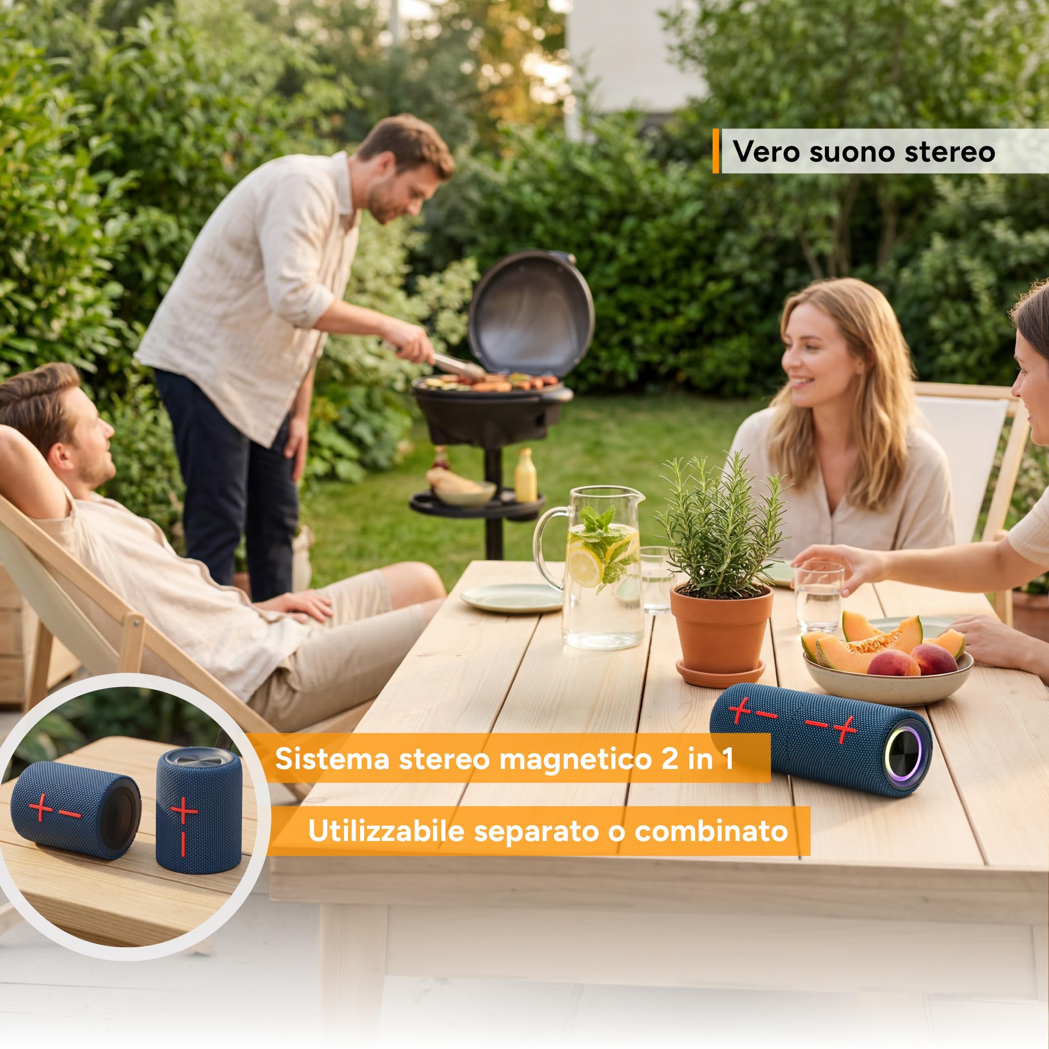 TZS First Austria - Altoparlante Bluetooth 2 in 1 Magnetico 10W - Cassa TWS Senza Fili, Batteria 2400mAh, Impermeabile IPX5, Raggio 10m - Speaker Portatile per Feste e Outdoor - Blu