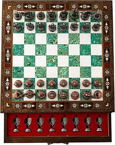 Miniatura 9 de Juego de ajedrez de madera de 15 pulgadas con piezas de ajedrez de metal, tablero de ajedrez hecho a mano y piezas de metal británicas, elegante