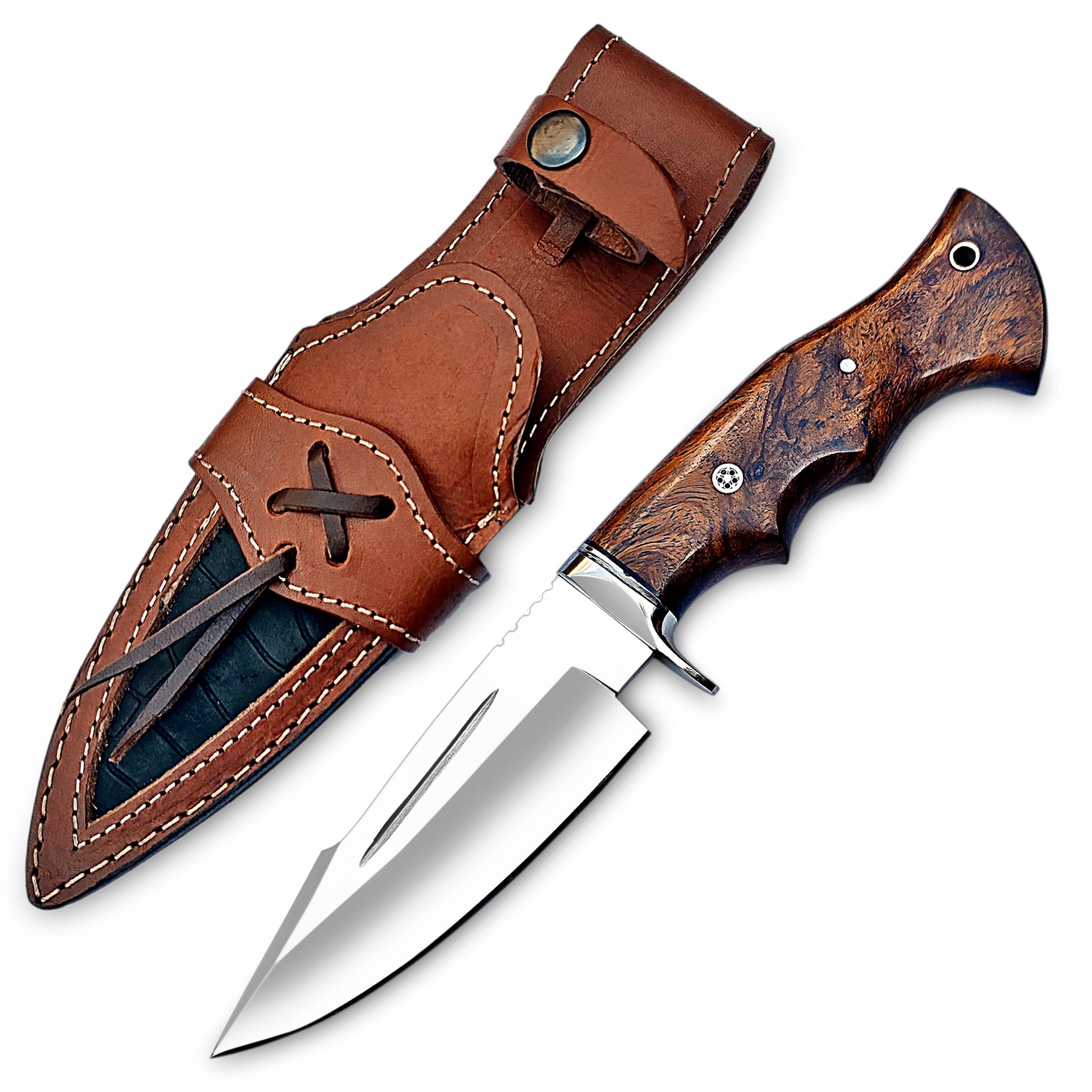 Sponsored Ad - Handmade D2 Steel Hunting Knife with Leather Sheath – EDC Fixed Blade Bushcraft Tool with Wood Handle – 10” Skinning Blade for Hunting, Skinning, Camping, and Outdoor Use (NA-CHATAN-2)