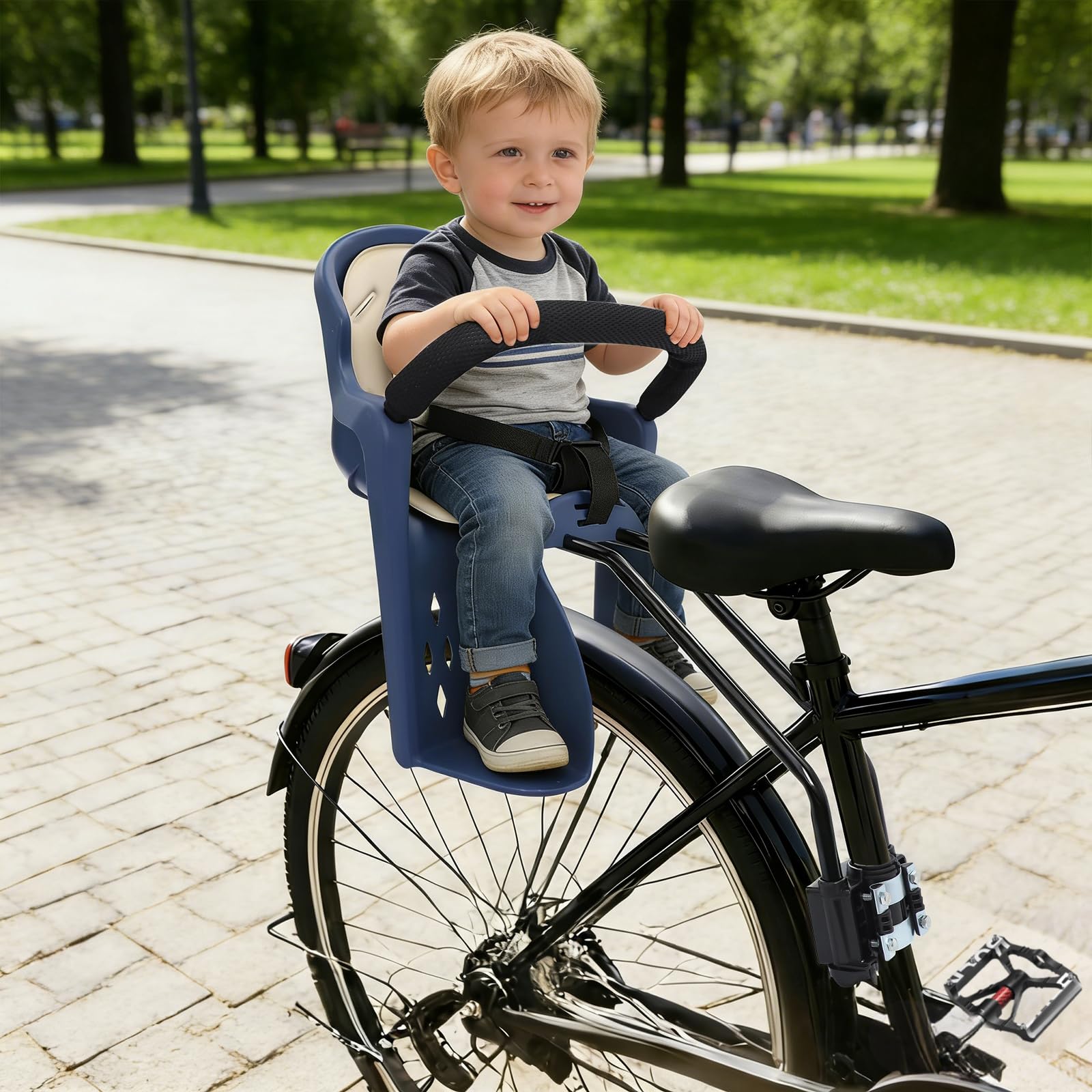 Asiento infantil de bicicleta para bicicleta, asiento trasero de bicicleta, con fijación al cuadro o sistema de fijación para portabicicletas, de 9 meses a 4 años, hasta 20 kg