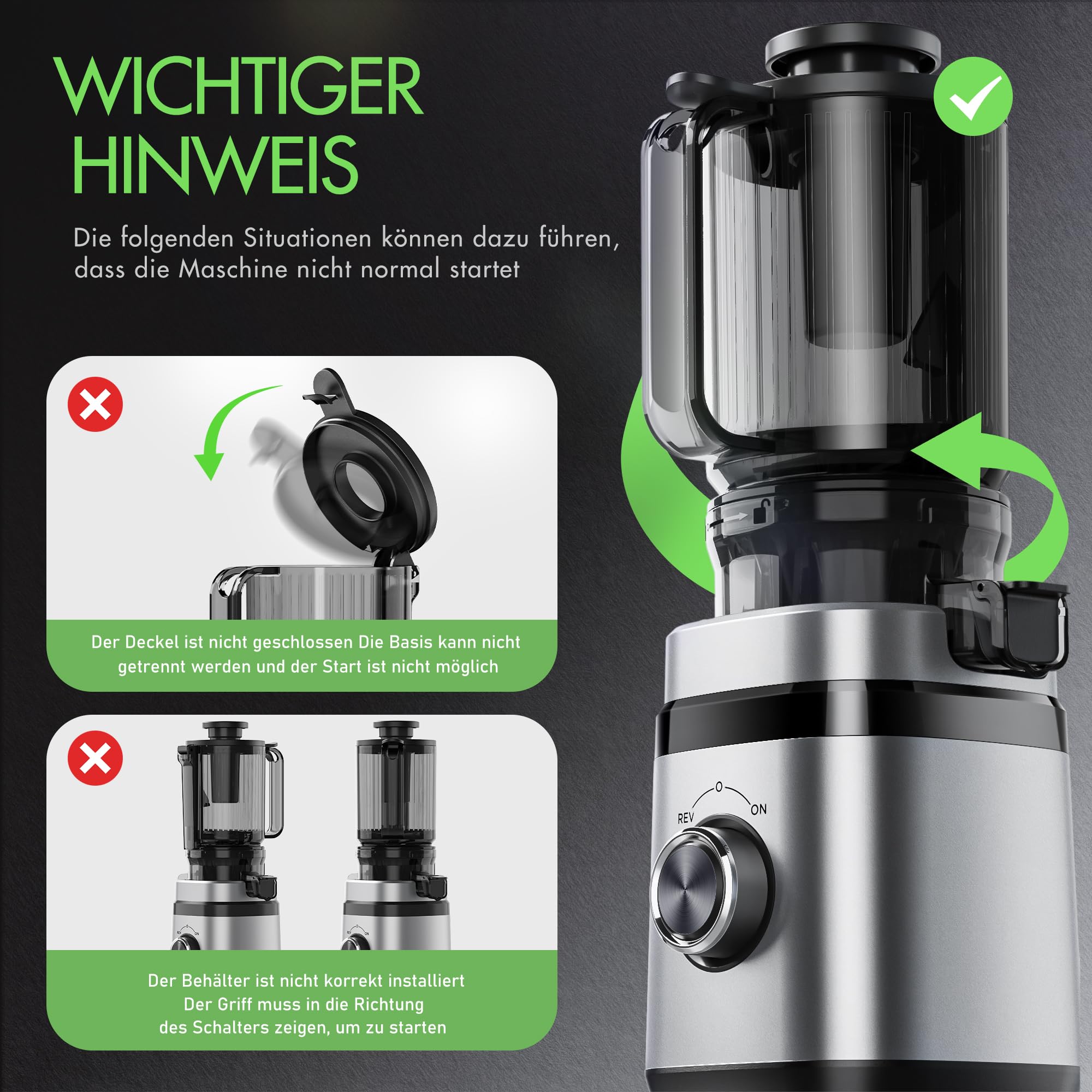 Extractor de Zumos en Frío | Slow Juicer para Frutas y Verduras | Motor DC Ultrasilencioso de 350W | Abertura Ancha de 110 mm | 2 Vasos Incluidos | Exprimidor Eléctrico