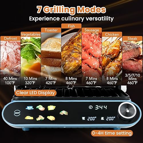 Miniatura 2 de ARLIME Panini - Sandwichera de prensa para parrilla, plancha eléctrica de 1200 W con panel táctil LED, 7 modos de parrilla, platos antiadherentes