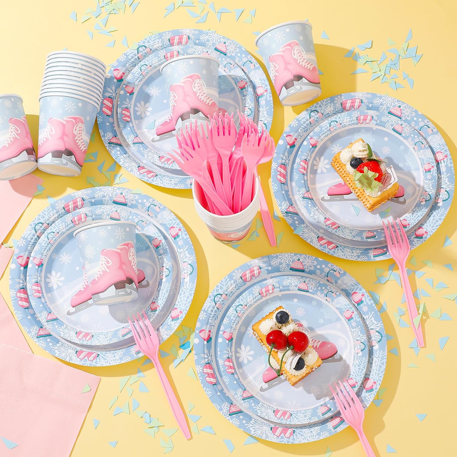 Zubebe 120 Pcs Ice Skating Party Supplies Roller Skating Paper Plates and Napkins Skate Birthday Party Decorations Disposable Tableware Winter Wonderland Paper Plate Sets, Serve for 24 Guests