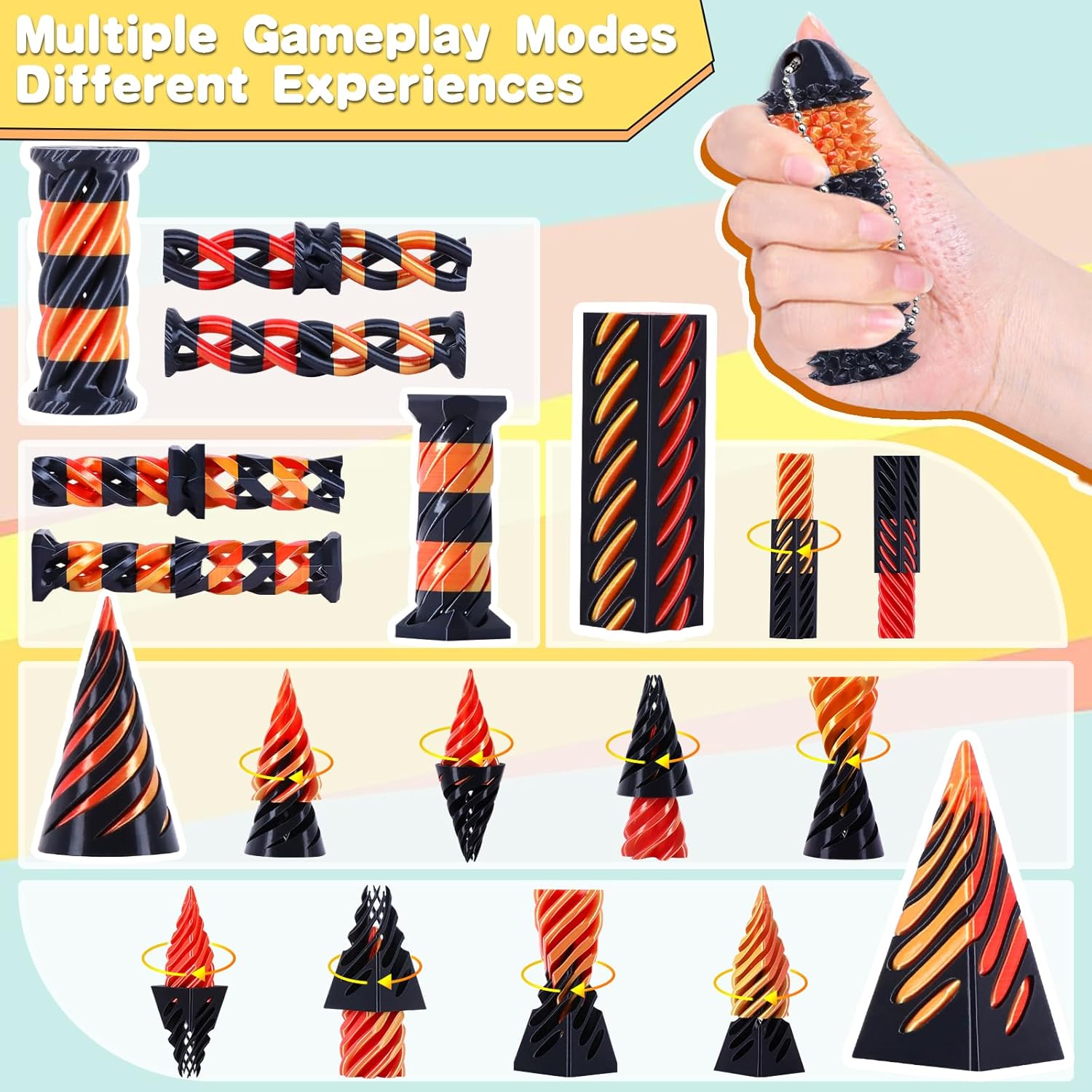 3D Printed Fidget Toys Set: 5 Pack Impossible Cone + 1 Little Ouchies | Spiral Cone Fidget Toy for Anxiety & Stress Relief | Impossible Pyramid Passthrough Toy Gifts for Adults, Kids, Office,Classroom