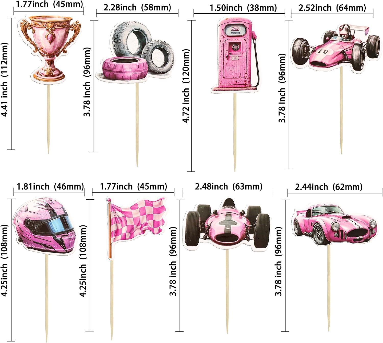 Gyufise 36Pcs Race Car Cupcake Toppers Racing Car Party Cake Decorations for Race Car theme Baby Shower Birthday Party Decoration Supplies Pink