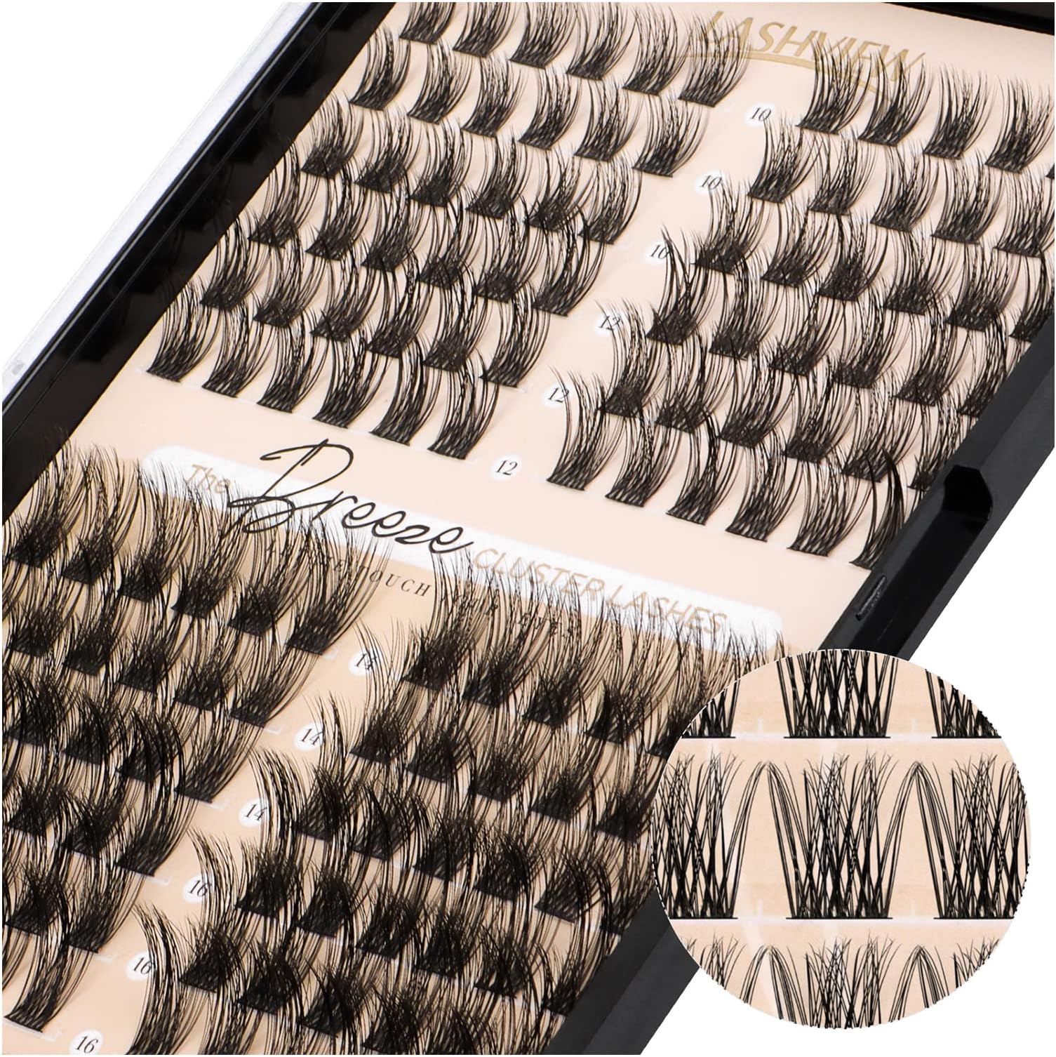 LASHVIEW Lash Clusters, 144 Pcs Cluster Lashes, DIY Cluster Eyelash Extensions Mega Volume Reusable Individual Lashes Cluster Volume Look Super Thin Band & Soft(Volume,C-10-16mix)