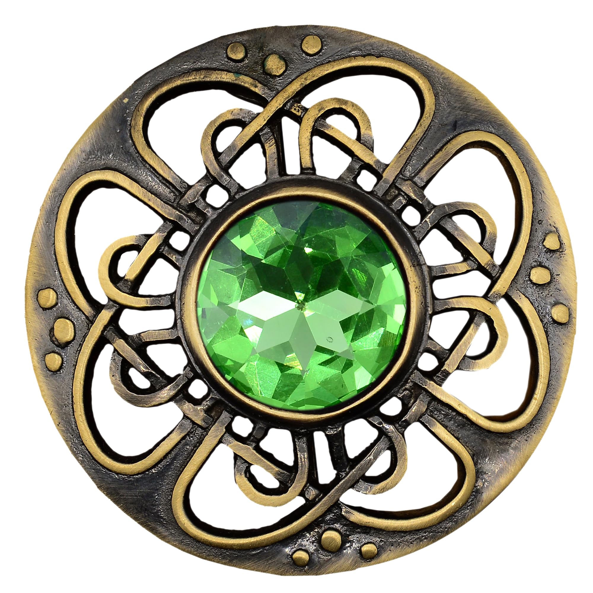 Elegant Culloden Plaid Brooch – Scottish Kilt Fly Plaid Brooch Intricate Celtic Knot in Pewter with Gemstone 3-Inch Diameter – Ideal for Scottish Kilts &amp; Formal Wear