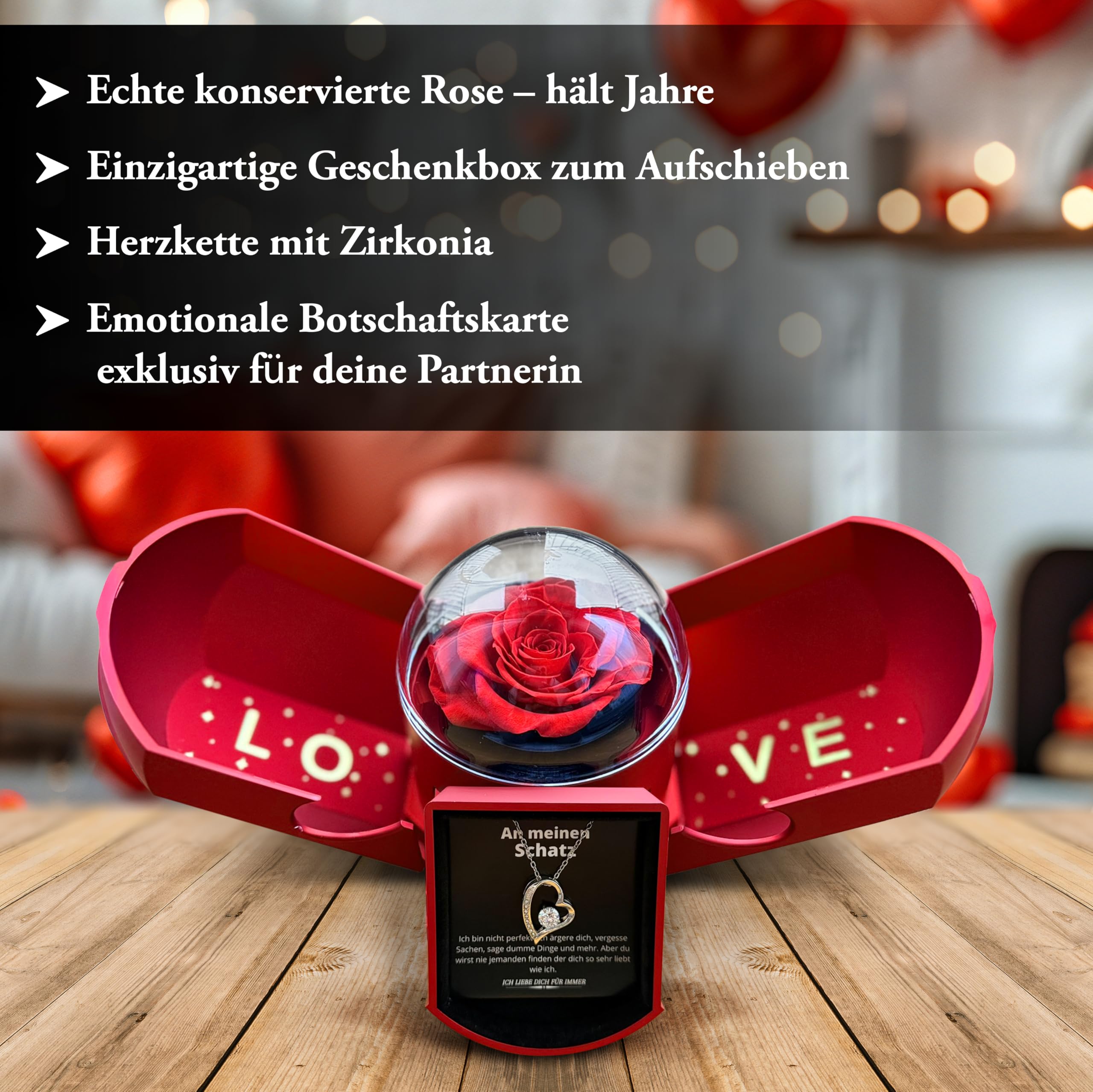 Jahrestag Geschenk für Sie - Freundin Geschenk, Echte Ewige Rose, Weihnachtsgeschenke für Sie, Ich Liebe Dich Geschenke für Frauen, Lieblingsmensch, Herz Kette für Valentinstag, Geburtstag