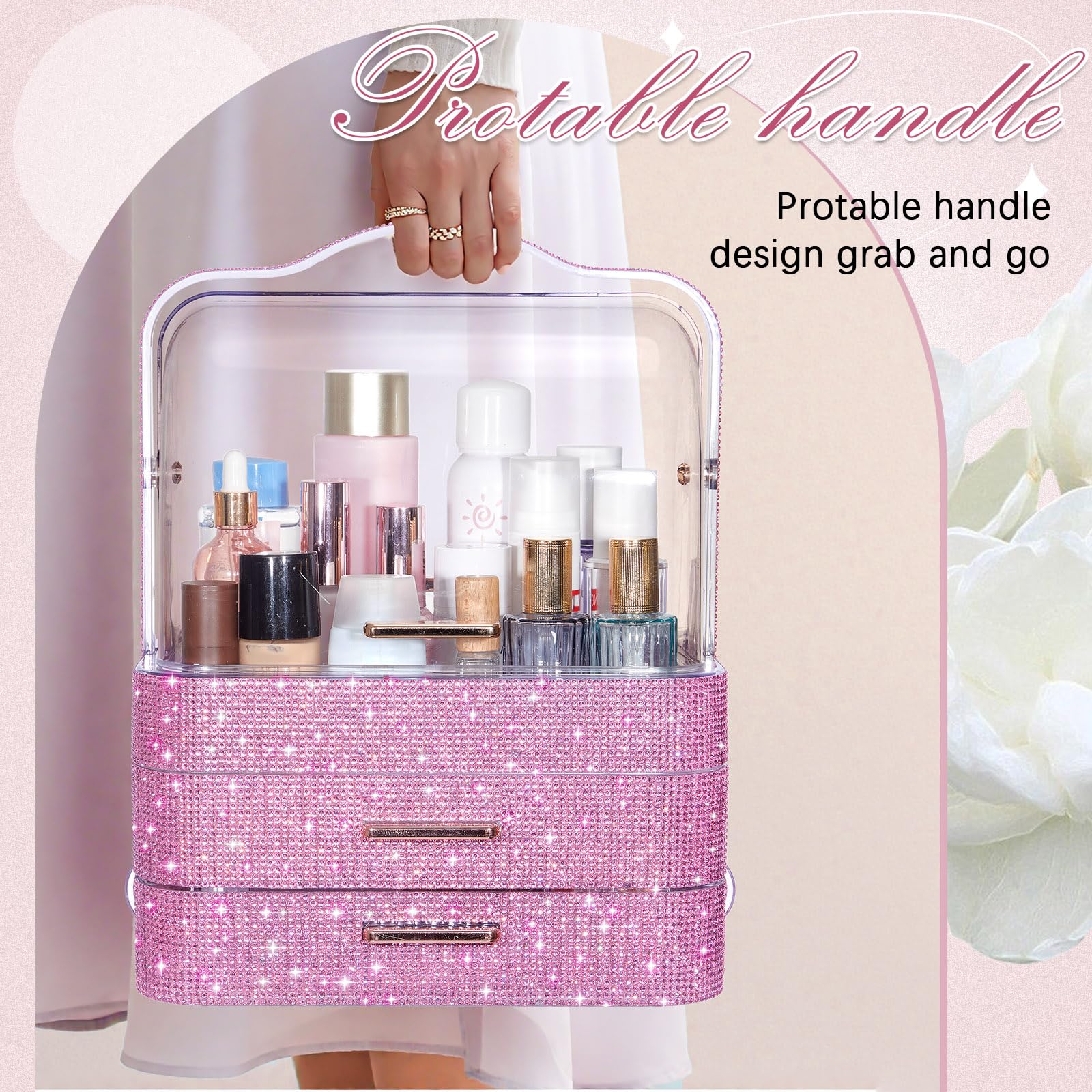 Honeydak Bling Make-up-Organizer für Muttertag, Krankenschwestern, Geburtstag, Geschenke, Kosmetik-Vitrinen mit transparenter Abdeckung, Hautpflege, Parfüm-Organizer für Arbeitsplatte, Schreibtisch